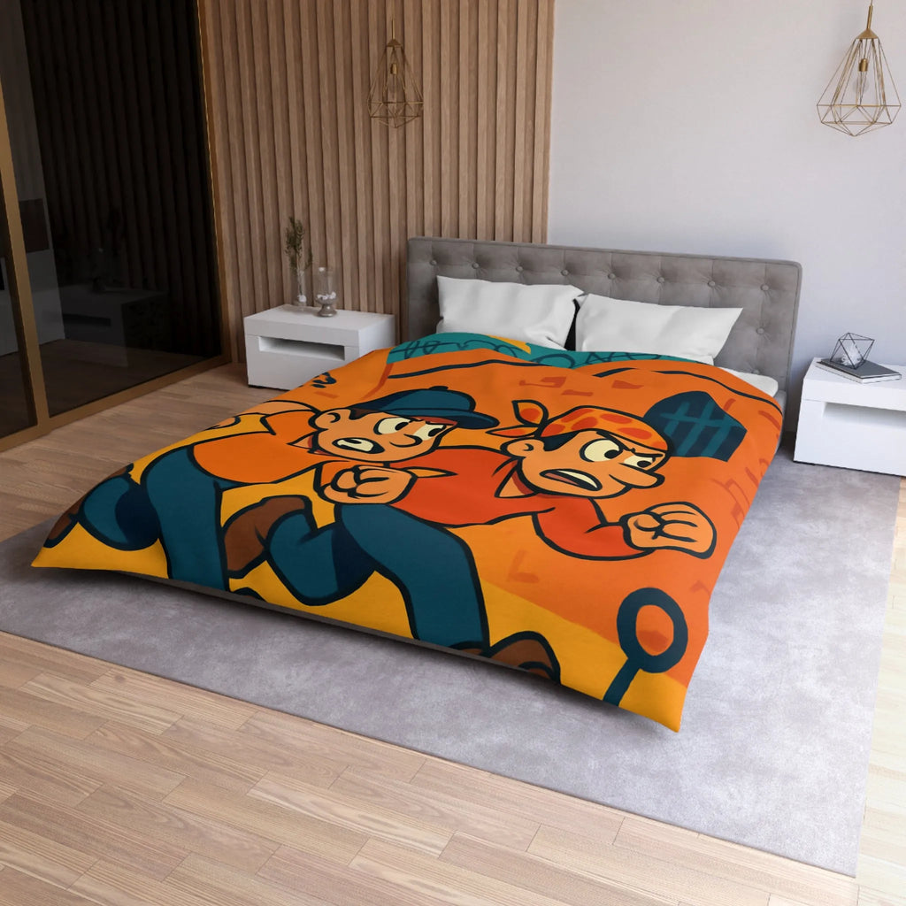 Housse de couette cartoon évasion prisonniers, ambiance aventure et couleurs vives captivantes