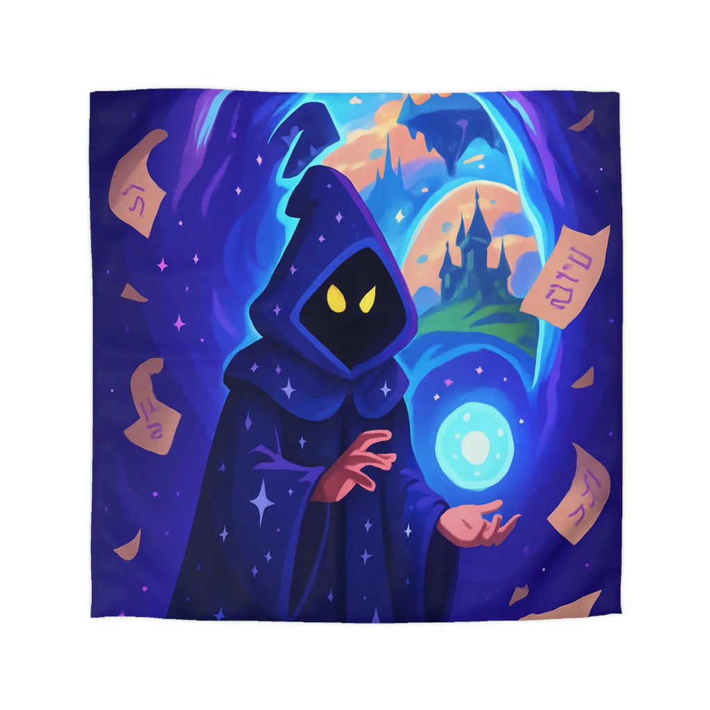 Housse de couette magique bleu nuit avec sorcier et château fantastique étoilé mystérieux