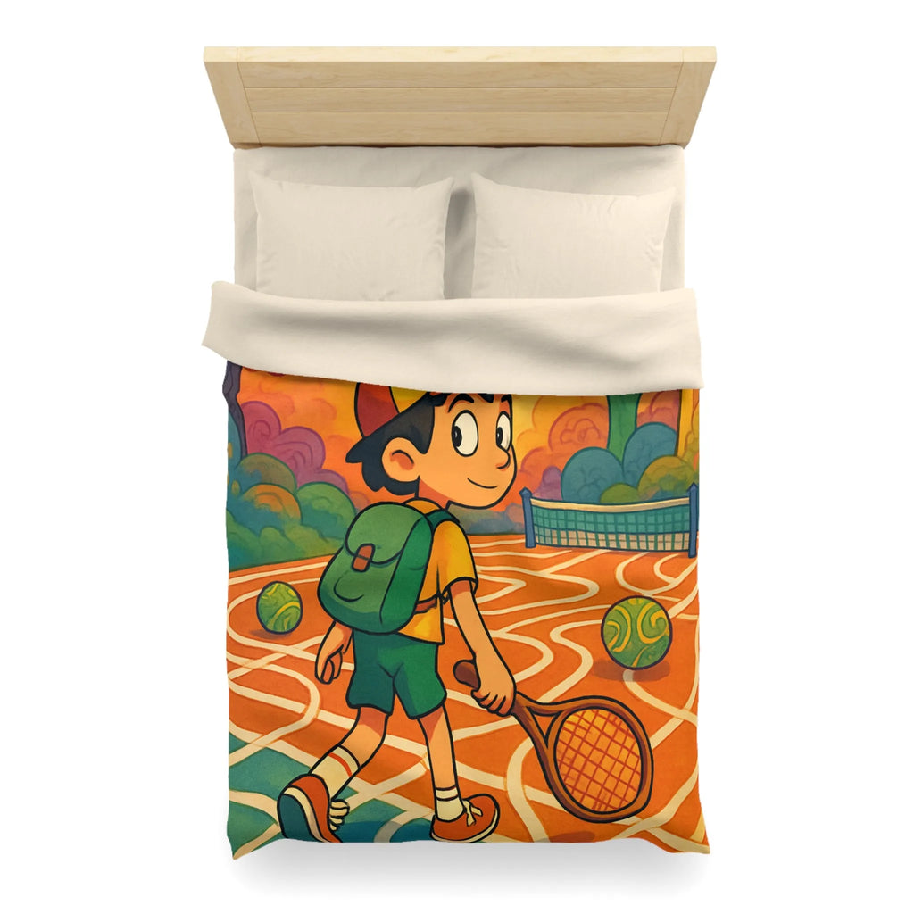 Housse de couette enfant avec motif joueur de tennis dans parc coloré joyeux