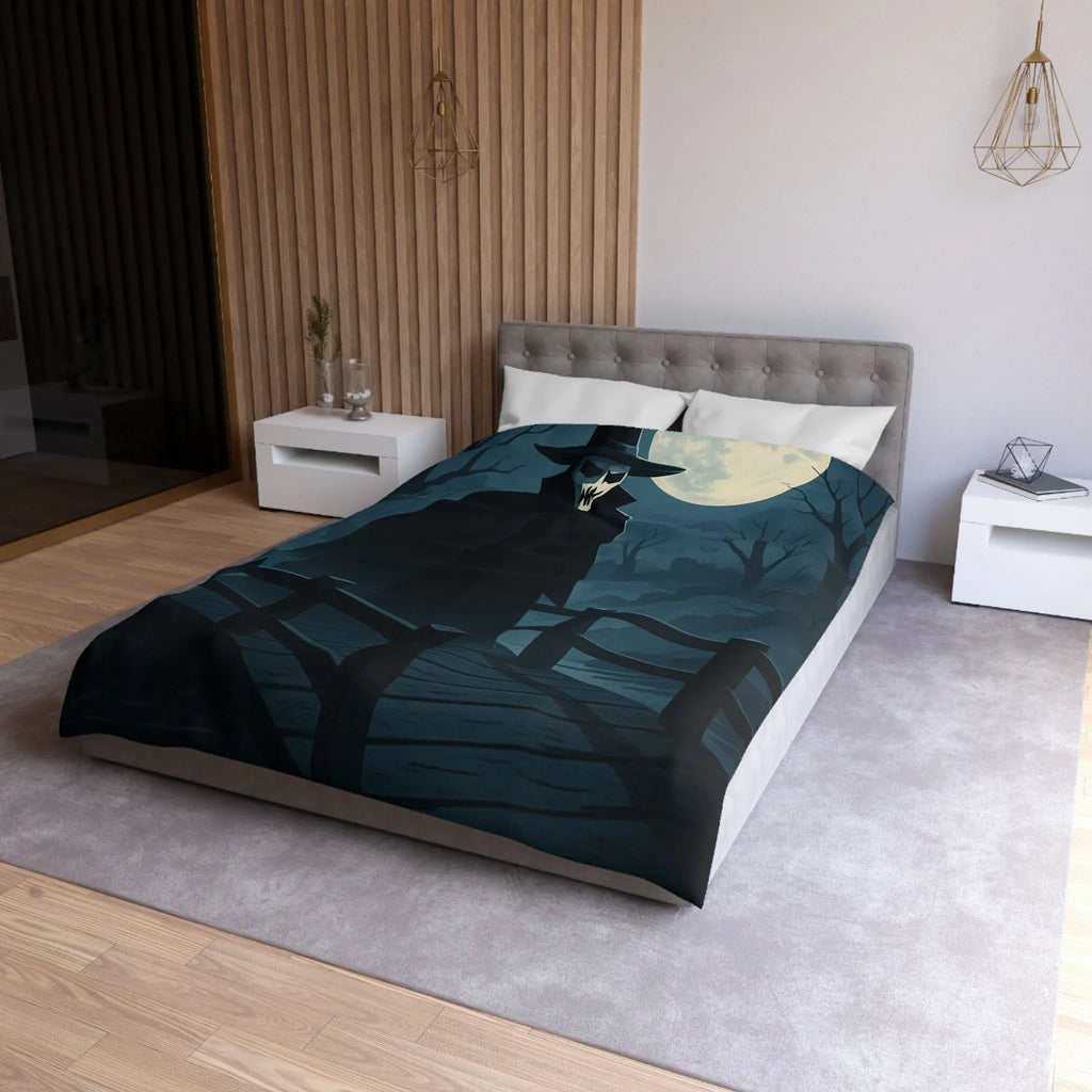 Housse de couette inspirée par l'art effrayant d'un paysage nocturne mystérieux.