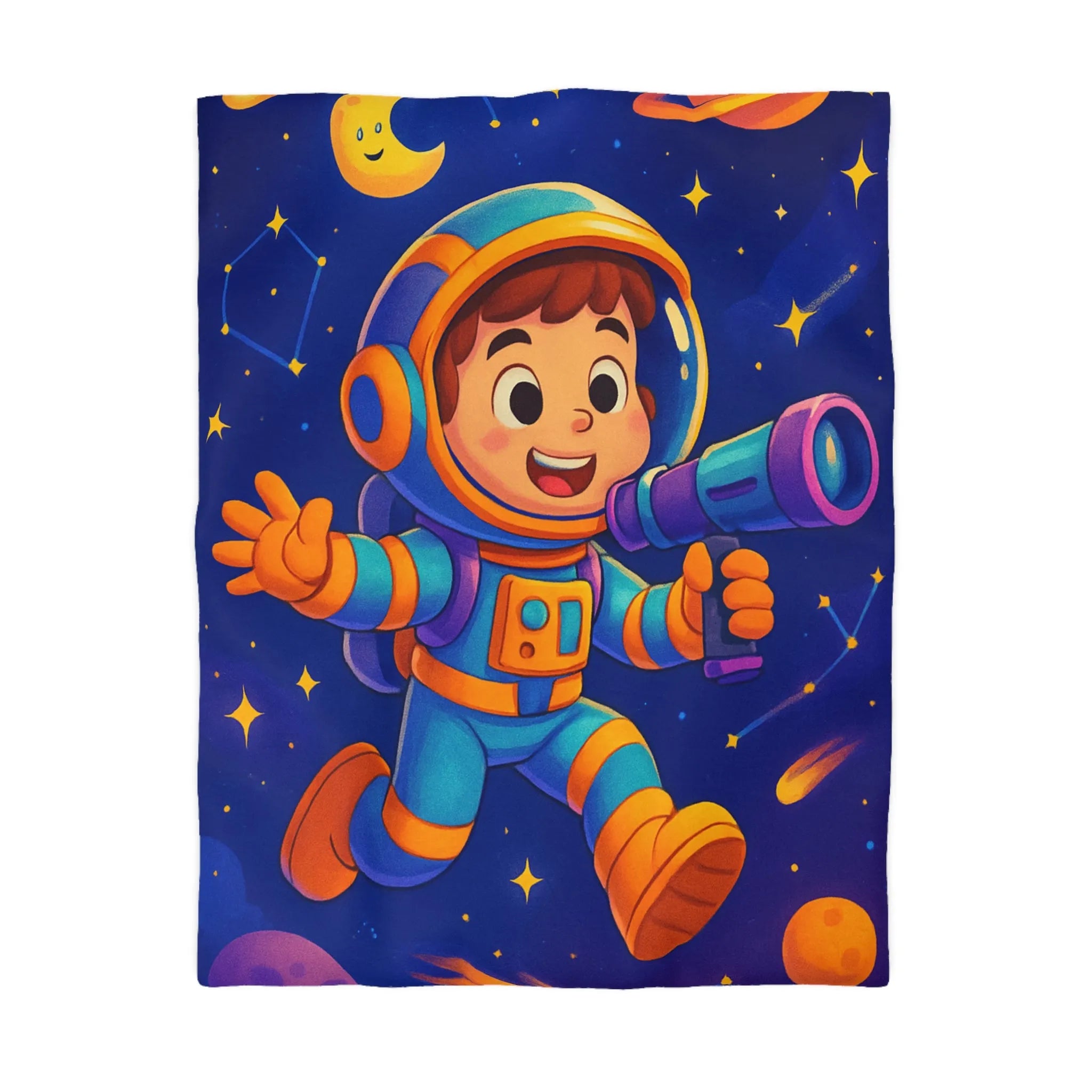 Housse de couette enfant thème astronaute espace avec planètes et constellations joyeuses