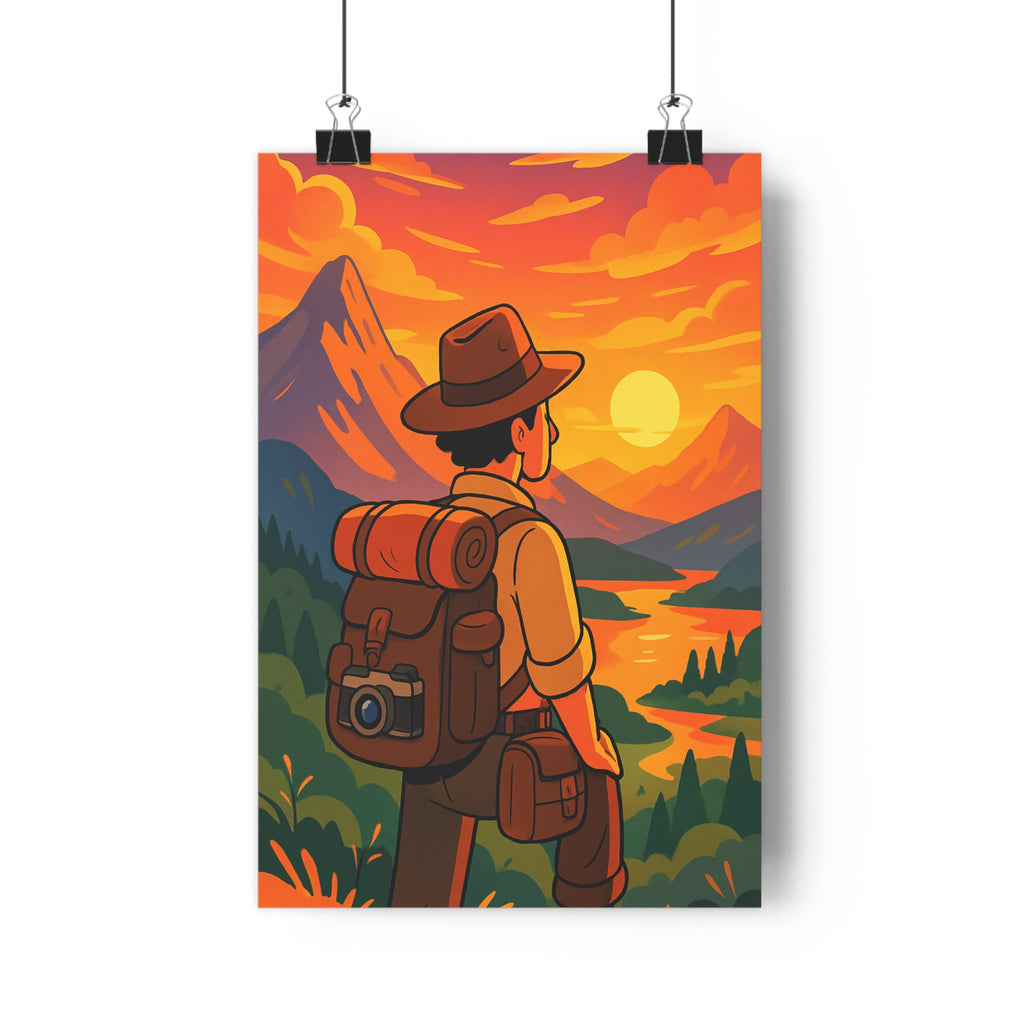 Poster décoratif aventurier montagne coucher soleil paysage jaune voyage nature exploration style artistique chambre