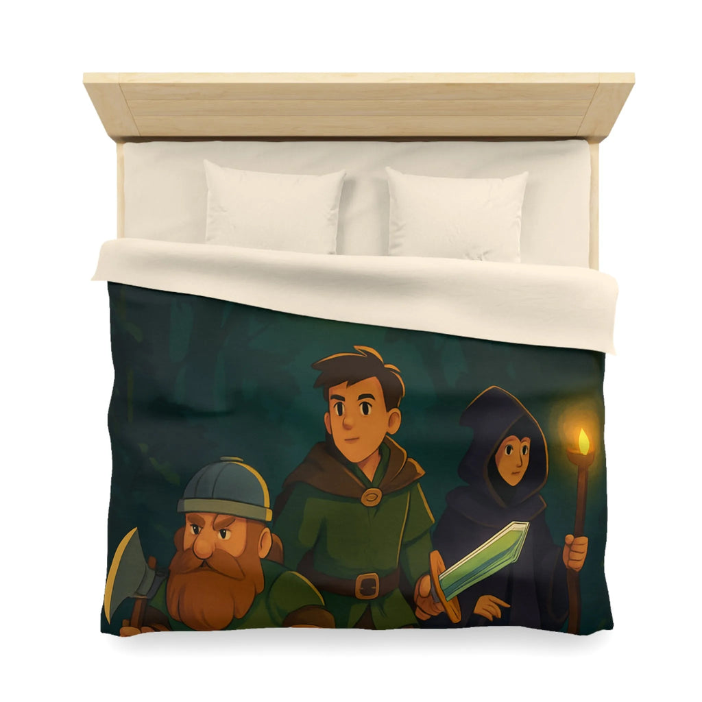 Housse de couette aventure épique forêt pour enfants avec personnages et anneau magique