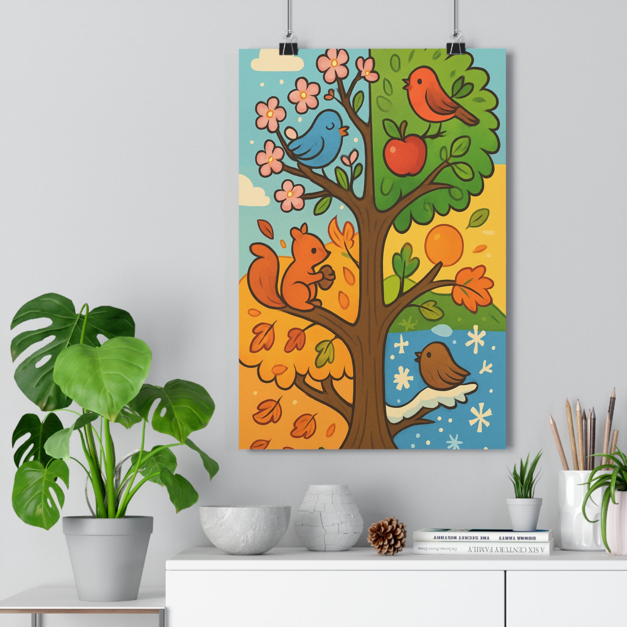 Poster décoratif arbre saison couleurs vibrantes nature salon moderne chambre art mural unique qualité