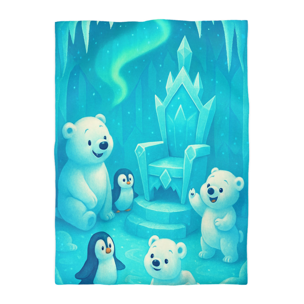 Housse de couette polaire avec ours et pingouins dans royaume glacial féerique