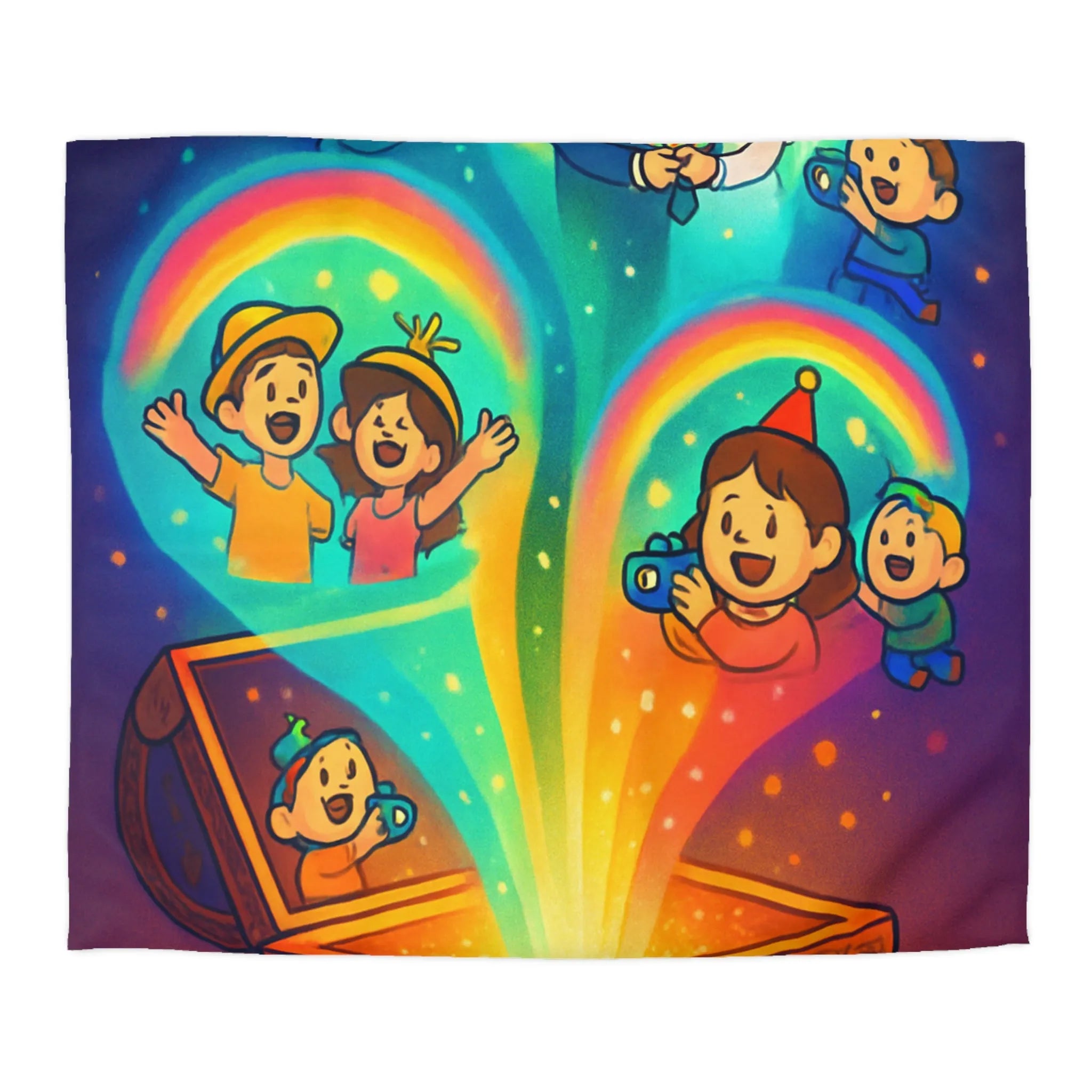 Housse de couette colorée avec coffre magique et souvenirs lumineux pour chambre joyeuse