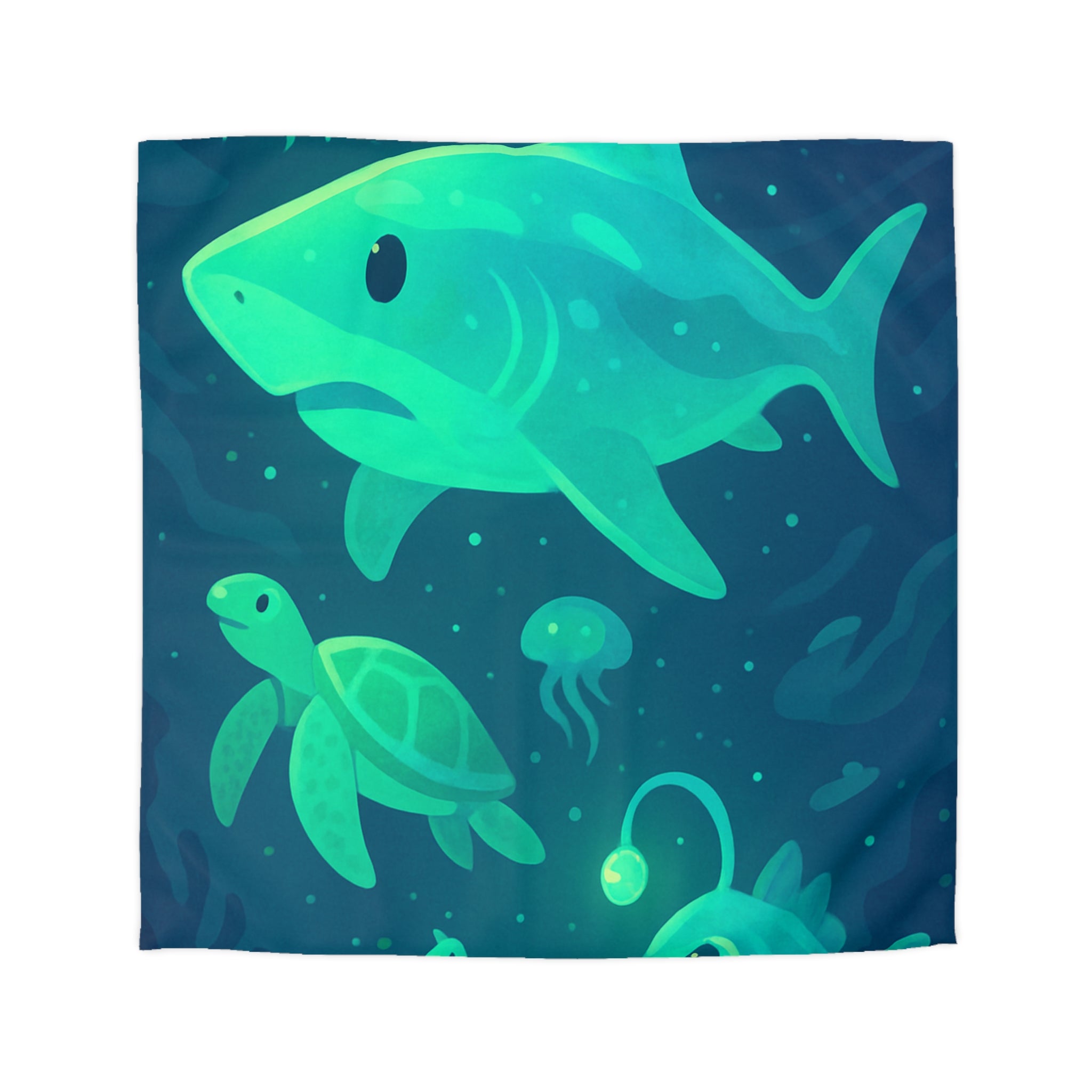 Housse de Couette Océan Lumineux avec Animaux Marins Amusants et Fantastiques Illustrés