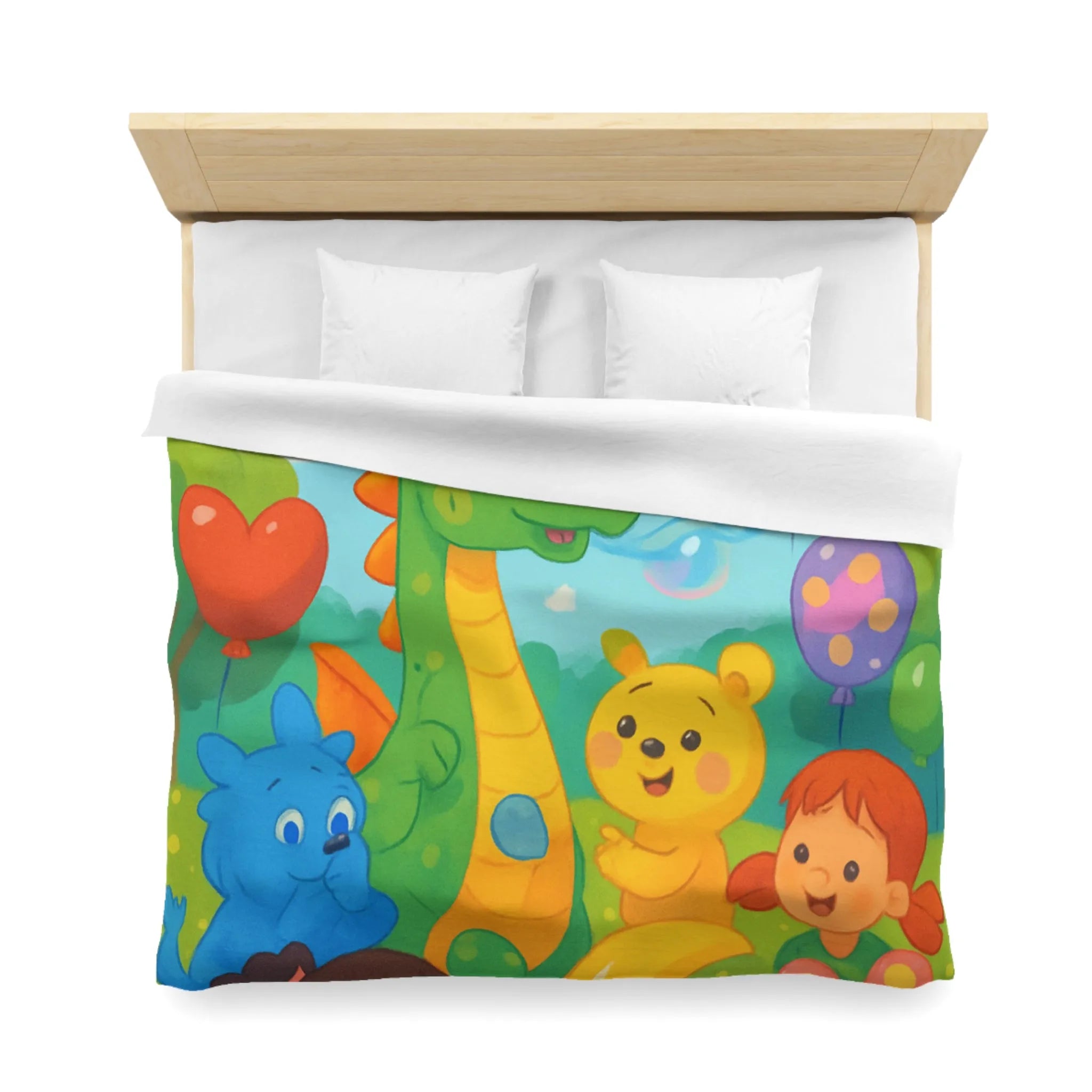 Housse de Couette Enfant Fantaisie Animaux et Ballons Colorés pour Chambre Féérique