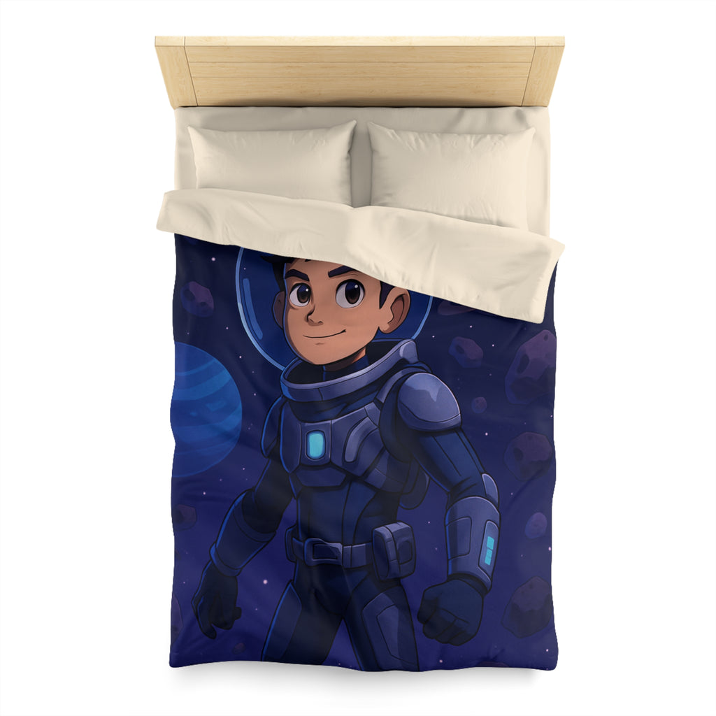 Housse de couette pour enfants : aventure spatiale avec jeune astronaute et planètes colorées