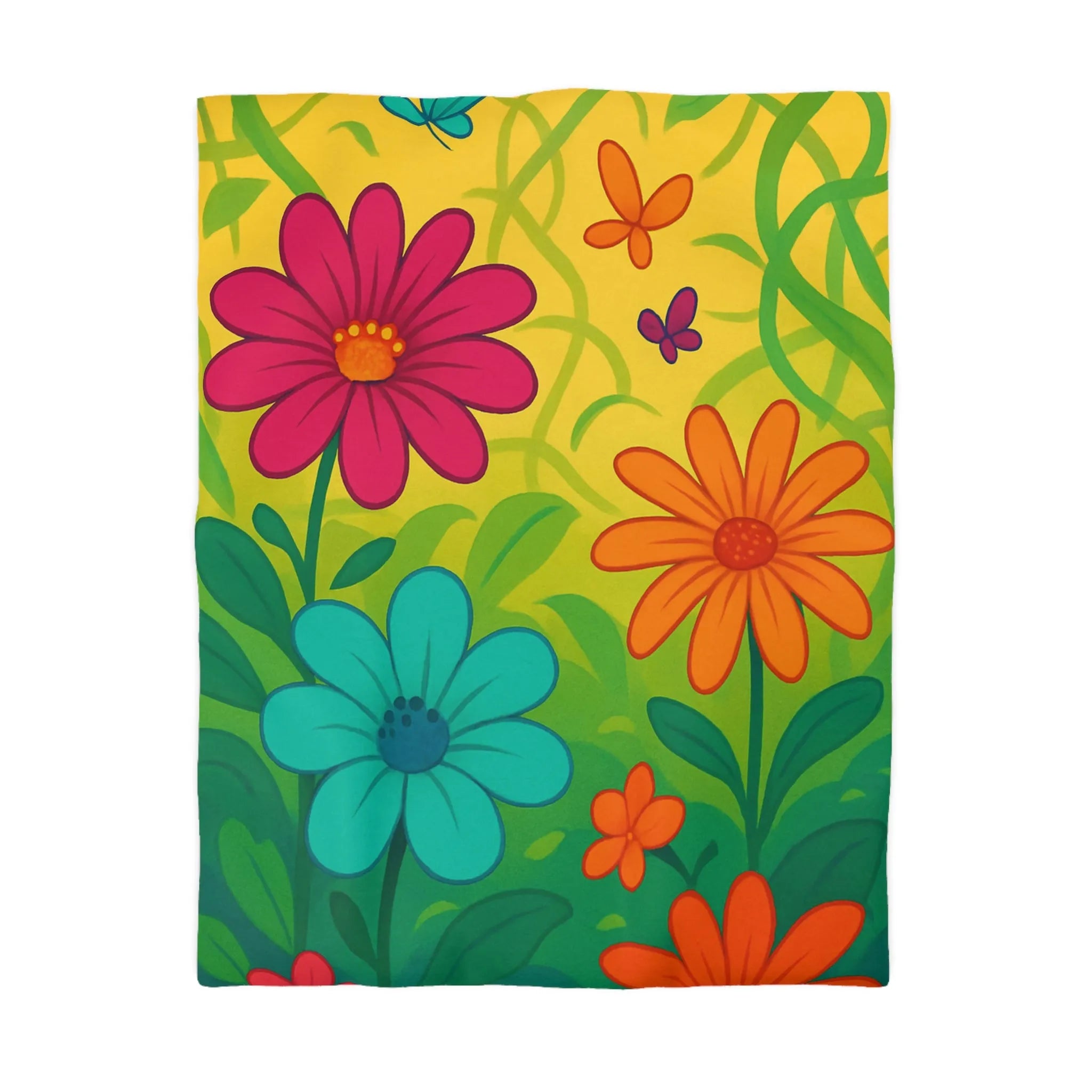 Housse de Couette Colorée avec Fleurs Vibrantes et Papillons pour Décoration Printanière