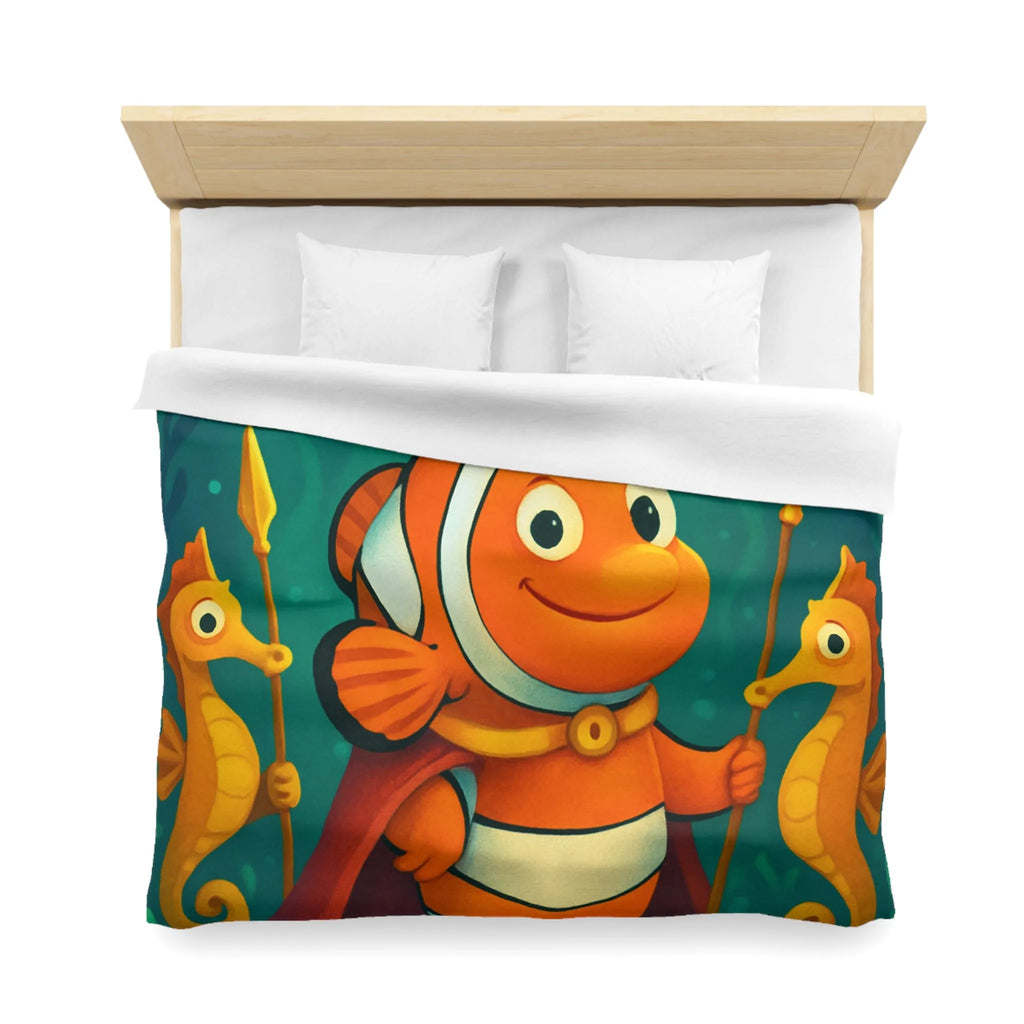 Housse de couette enfant joyeuse poisson clown roi et hippocampes joueurs aquatiques