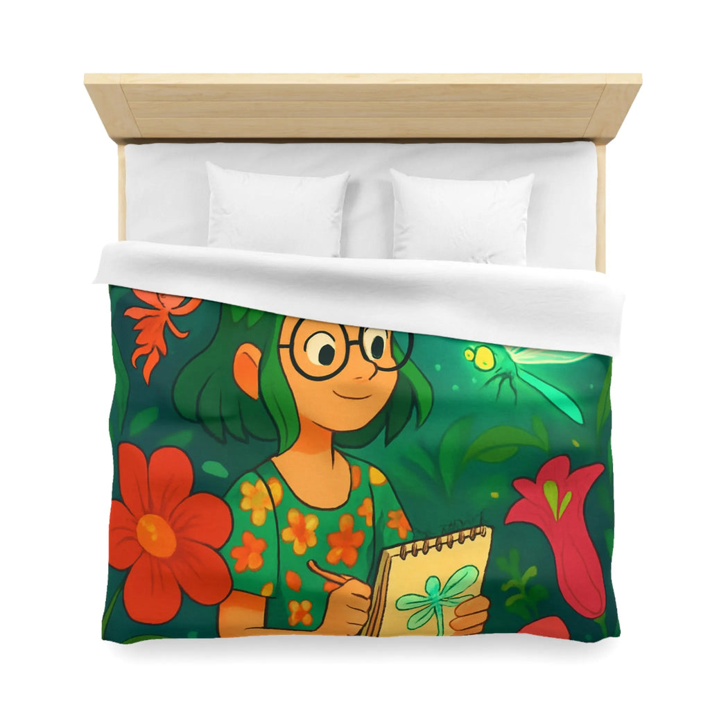 Housse de couette colorée avec fées et libellule dans un jardin enchanteur