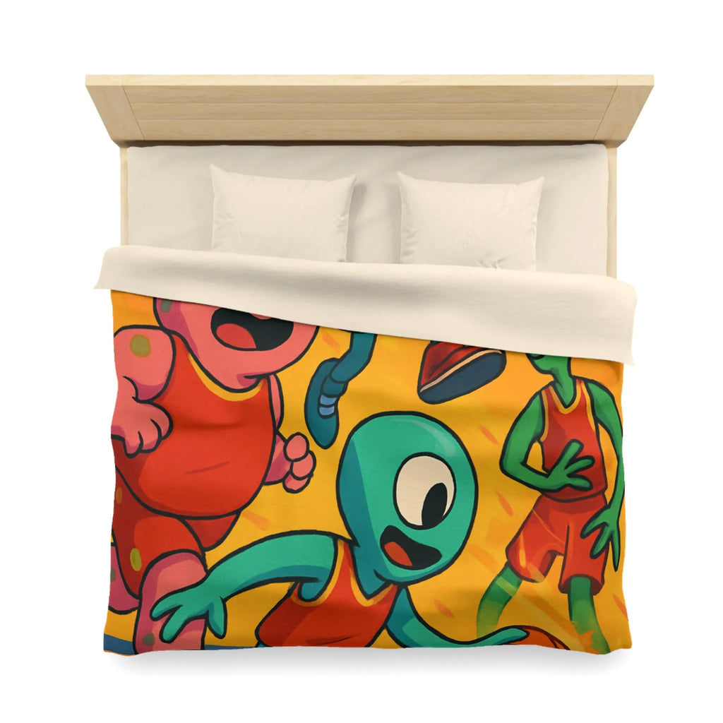 Housse de couette alien colorée pour chambre d'enfant avec thème basket et espace