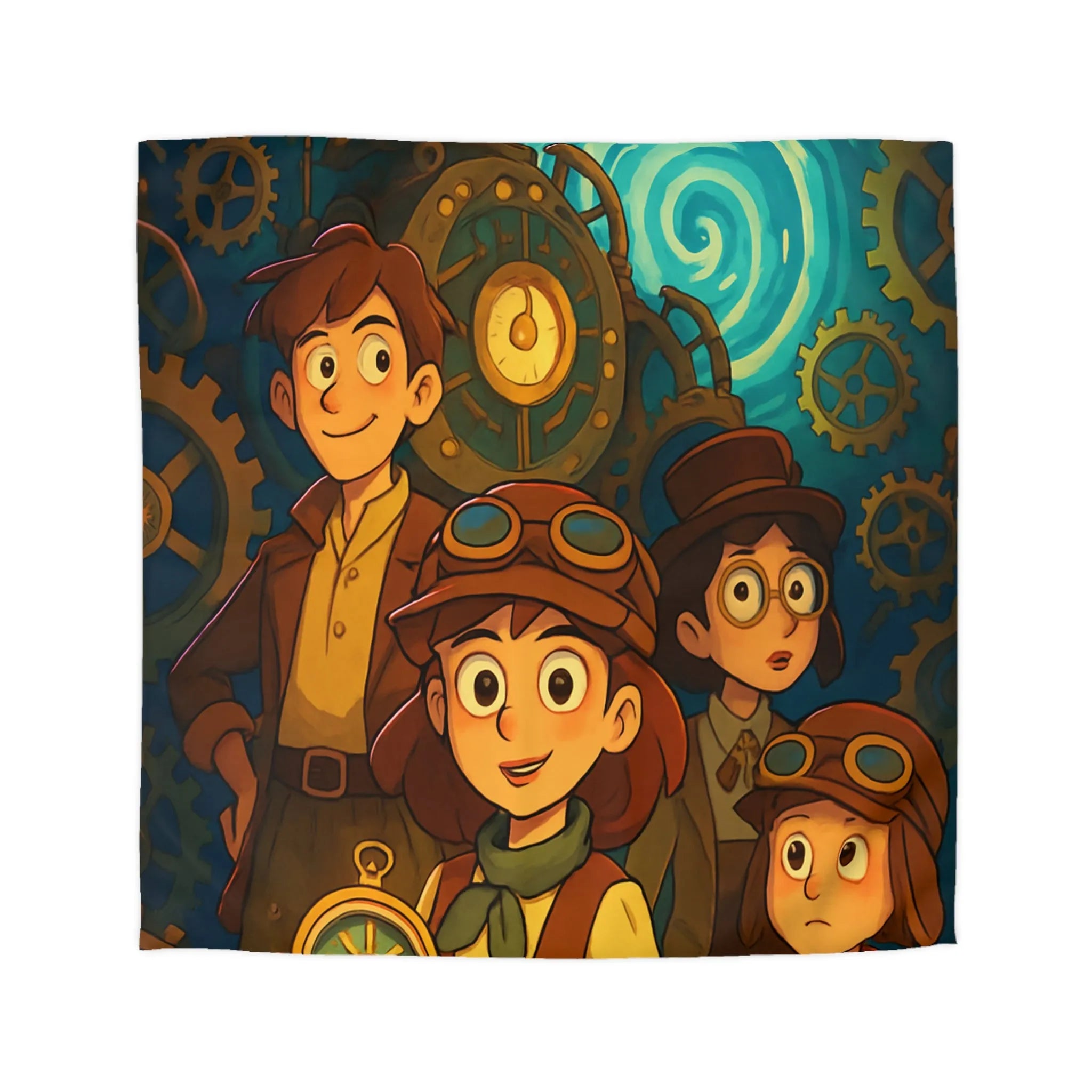 Housse de Couette Enfant Steampunk Aventure Horlogerie avec Spirale Temporelle Mystérieuse