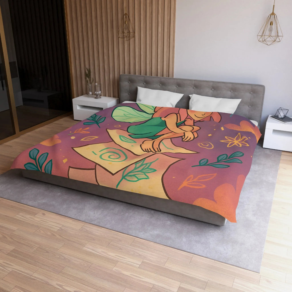 Housse de couette féerique avec fée aux ailes vertes et motifs floraux enchanteurs