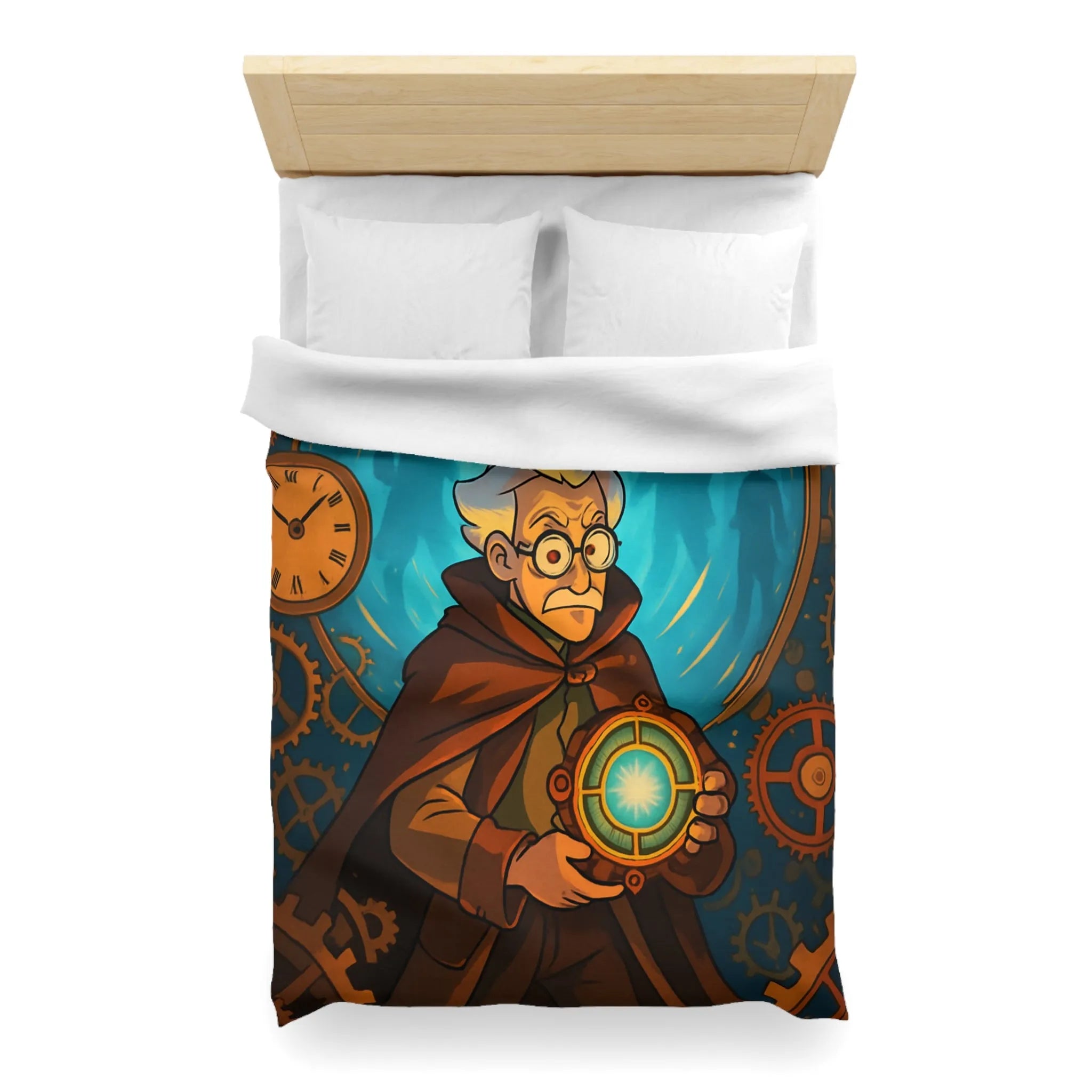 Housse de couette aventure steampunk horloger voyage dans le temps avec objets mystérieux