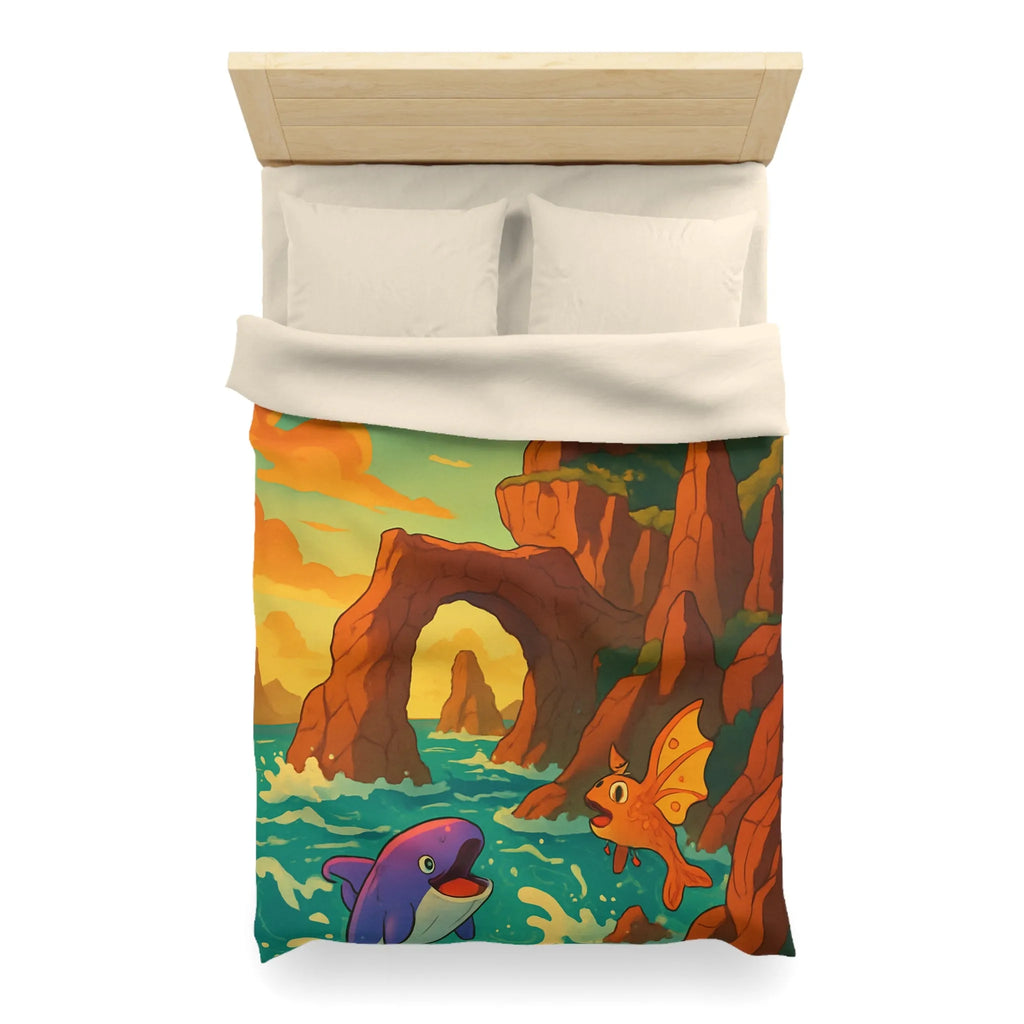 Fantastique peinture de poissons et dauphin avec phare sur fond de mer colorée