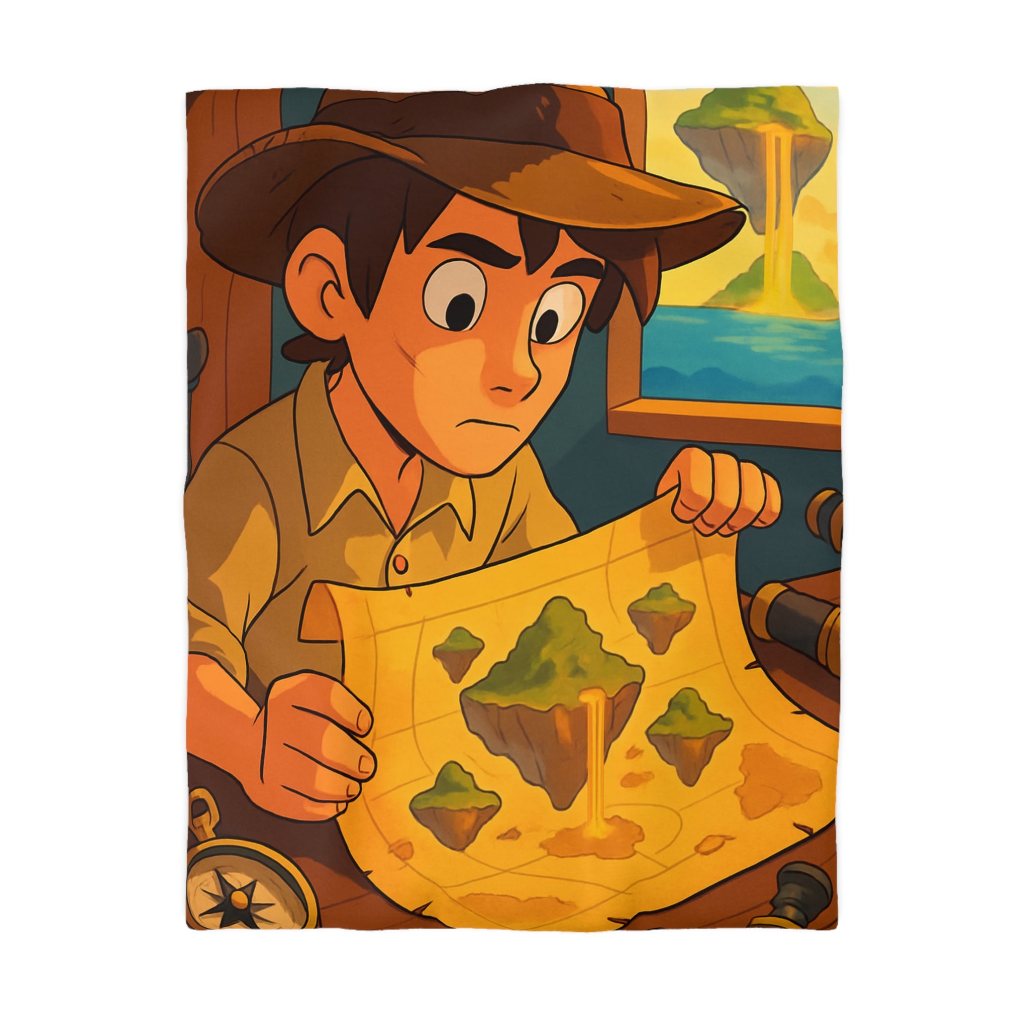 Housse de couette motif trésor aventure jungle carte montagne flotter chambre enfant