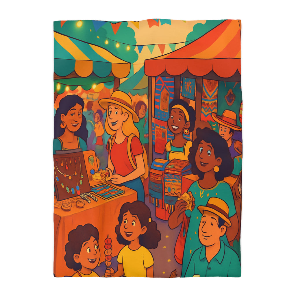 Housse de couette pour enfants avec design marché coloré de nuit animé et festif