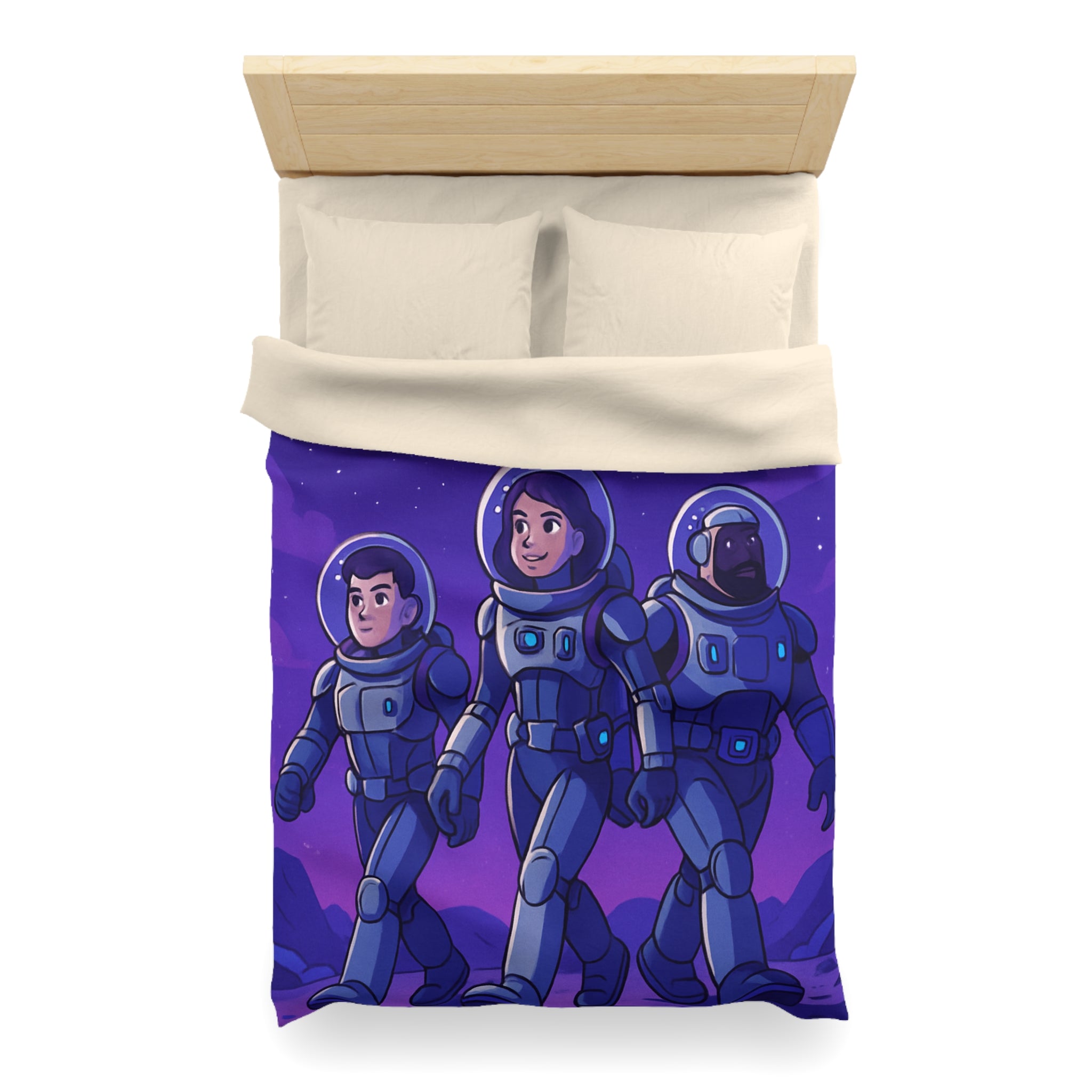 Housse de Couette Spatiale avec Astronautes, Vaisseaux et Étoiles sur Fond Violet