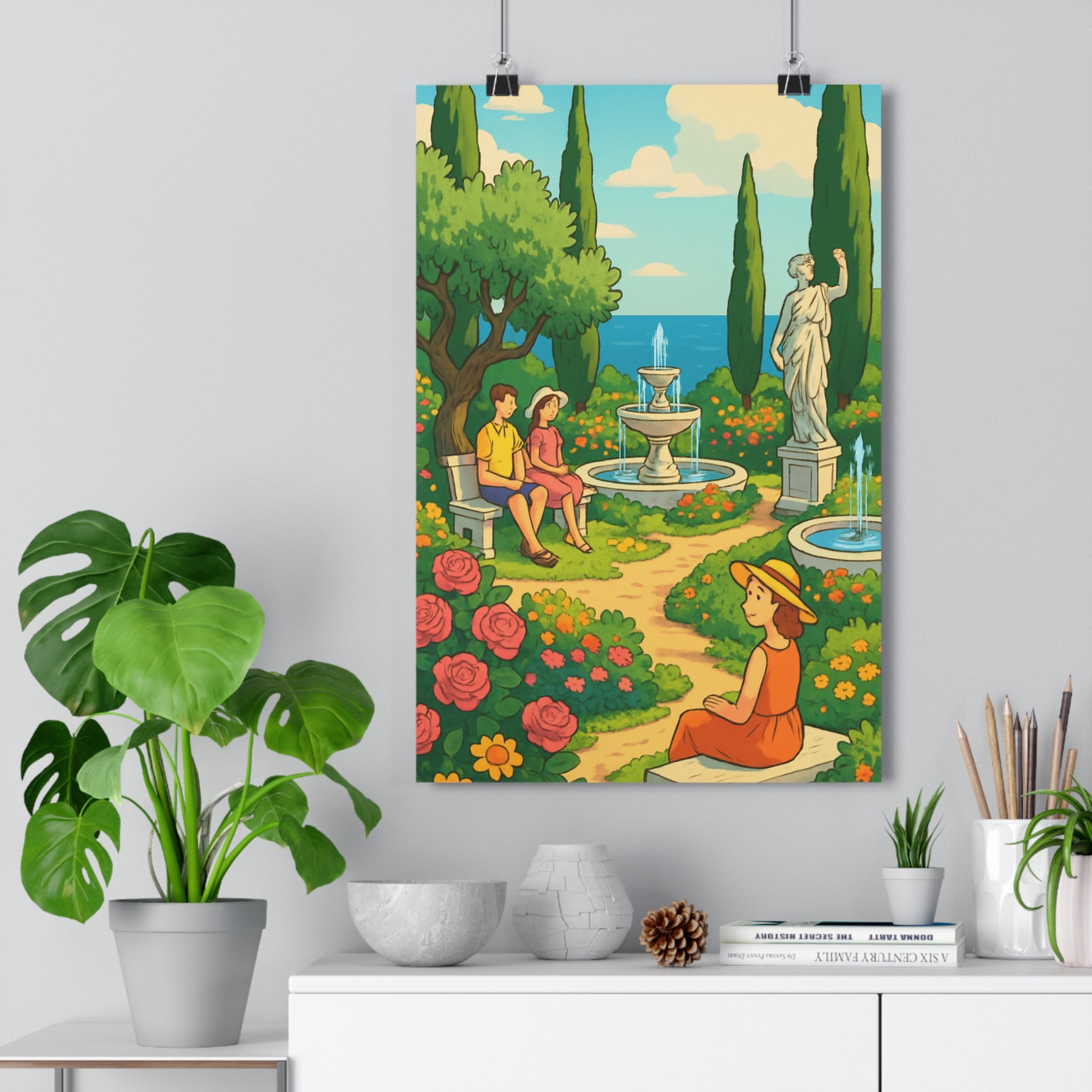 Poster décoratif impressionniste jardin mer vert bleu rose salon élégant paisible romantique 30x46 cm
