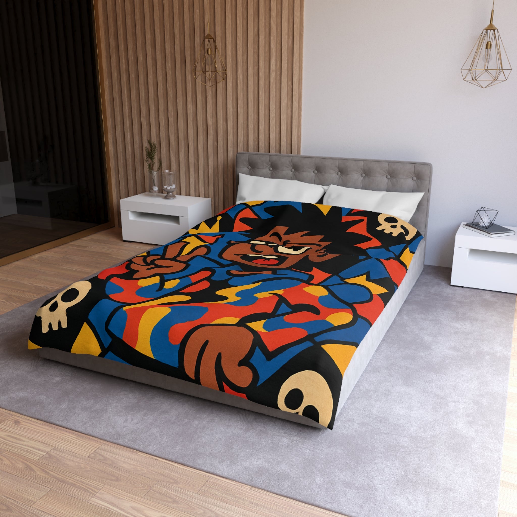 Housse de Couette Vibrante avec Motifs de Crânes et Couronnes pour Adolescents Créatifs