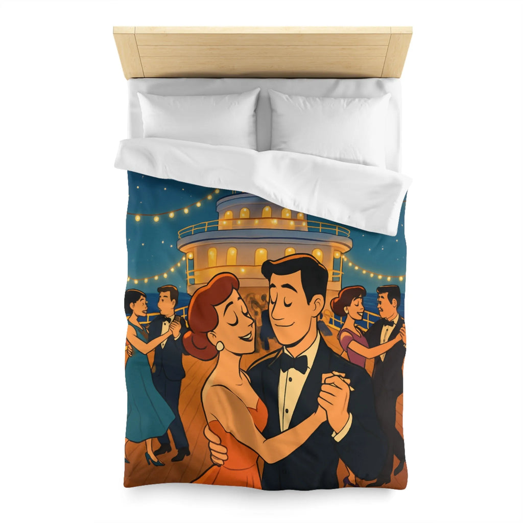 Housse de couette élégante avec danse romantique rétro sur un pont de navire