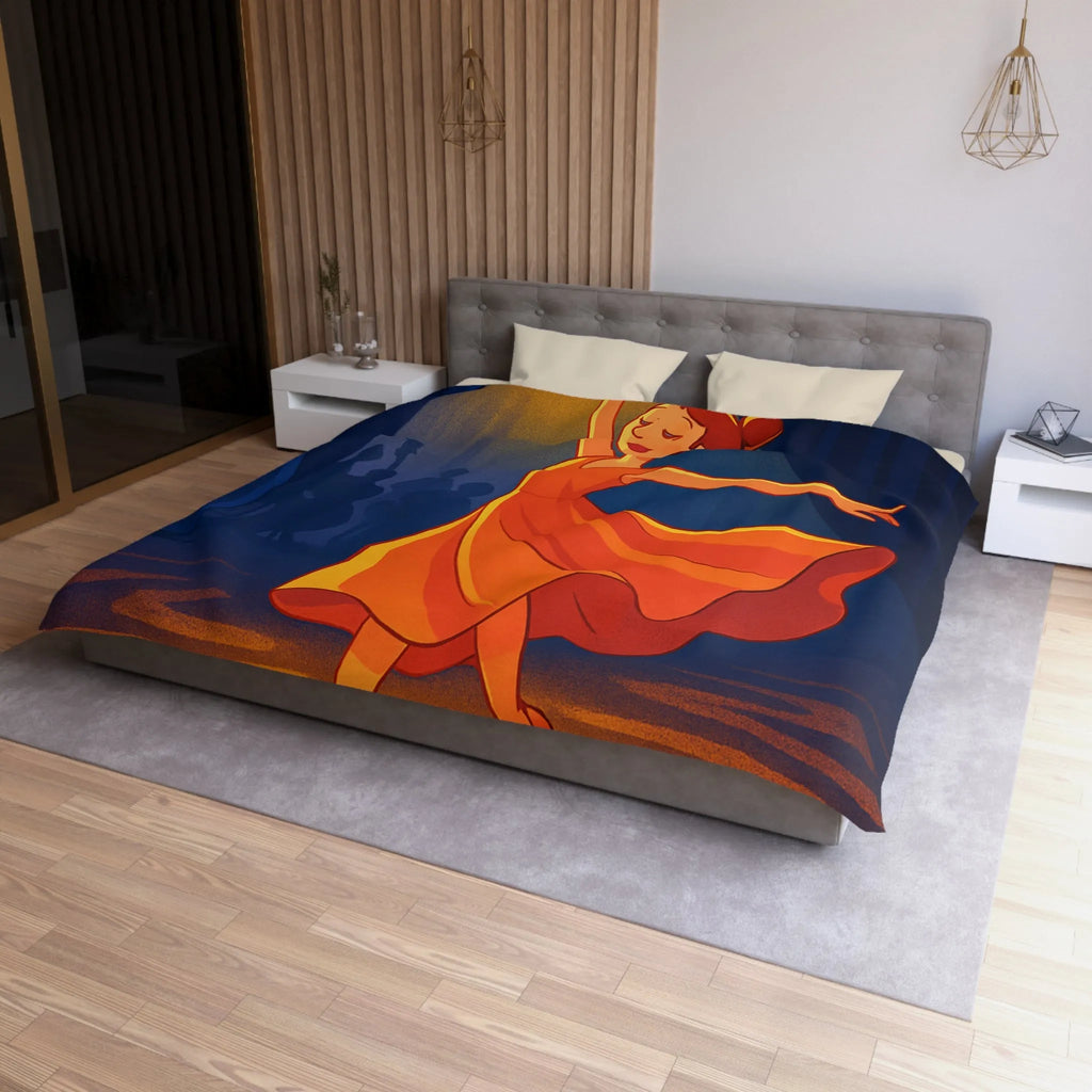 Housse de couette danseuse élégante en robe orange sous projecteur dans un théâtre