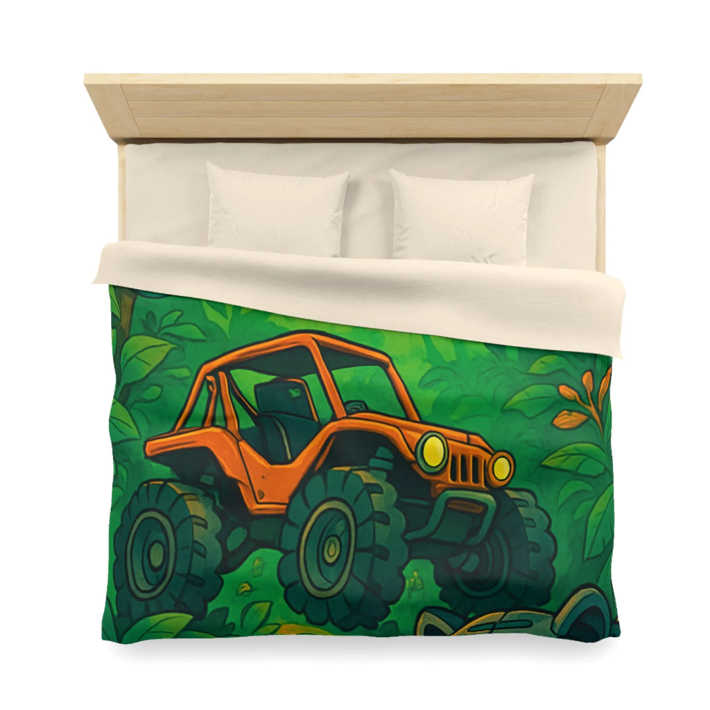 Housse de couette jungle vibrante avec 4x4 orange et panthère mystérieuse