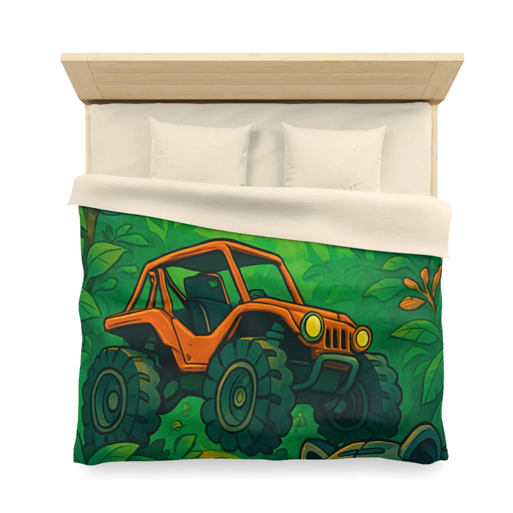 Housse de couette jungle vibrante avec 4x4 orange et panthère mystérieuse