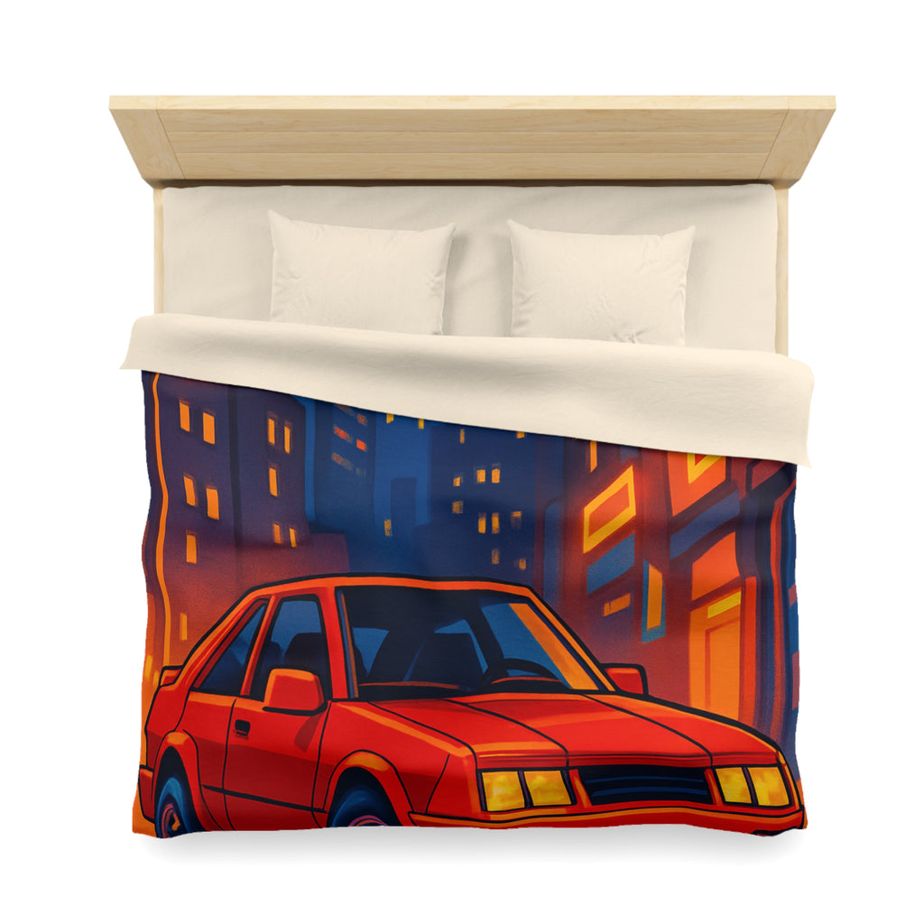 Housse de couette urbaine rétro avec voiture rouge lueur nocturne vibrante