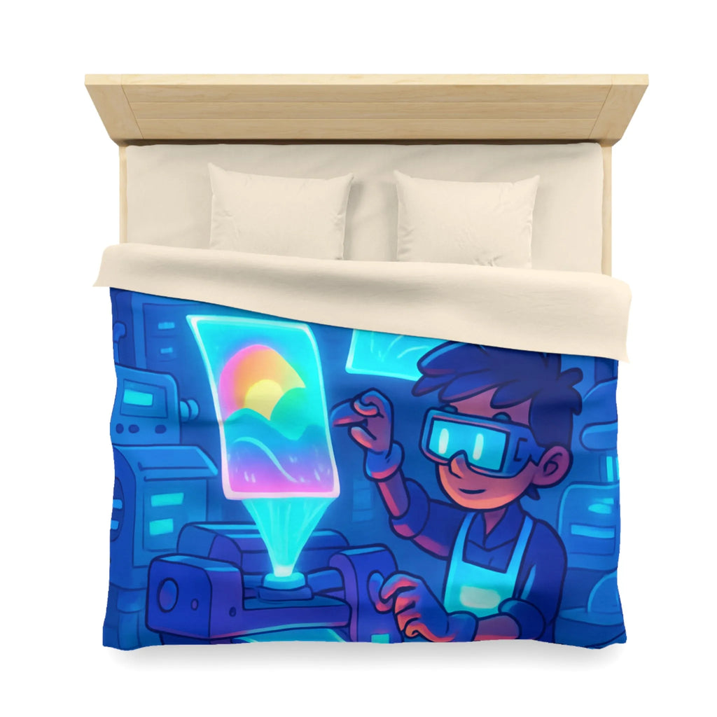 Housse de couette avec design futuriste lumineux d'imprimante et personnage créatif