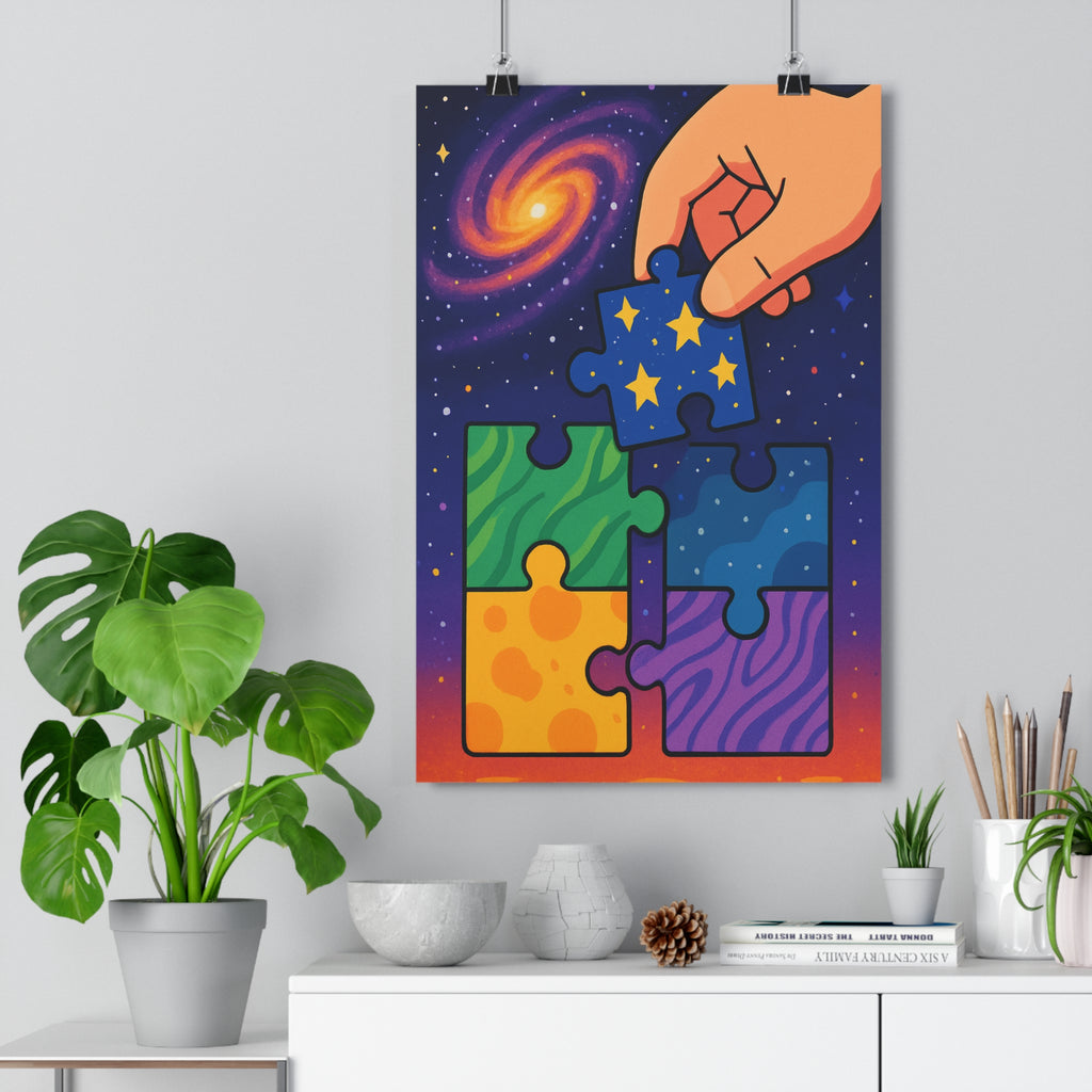 Poster décoratif coloré cartoon cosmique chambre bureau étoilé rêveur vert bleu orange 30x46 cm