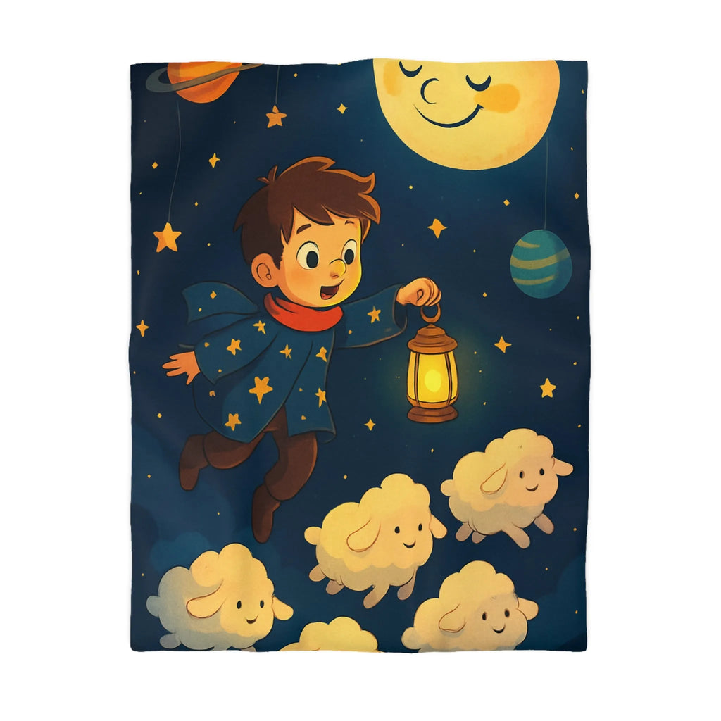 Housse de couette enfant rêveur avec étoiles, lune et moutons volants mignons