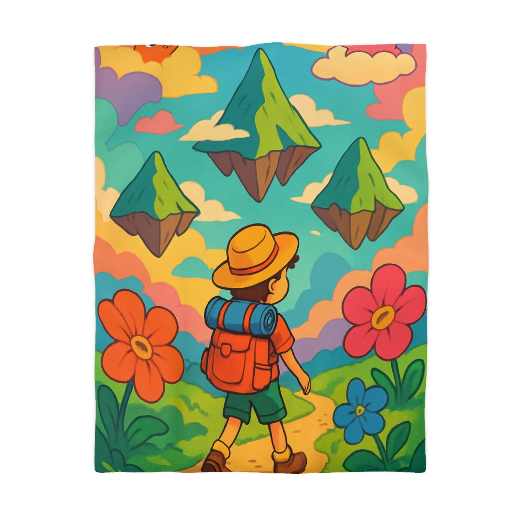 Enchanted Forest Adventure with Cute Clouds: Kid's Dreamland Bedding Set Design