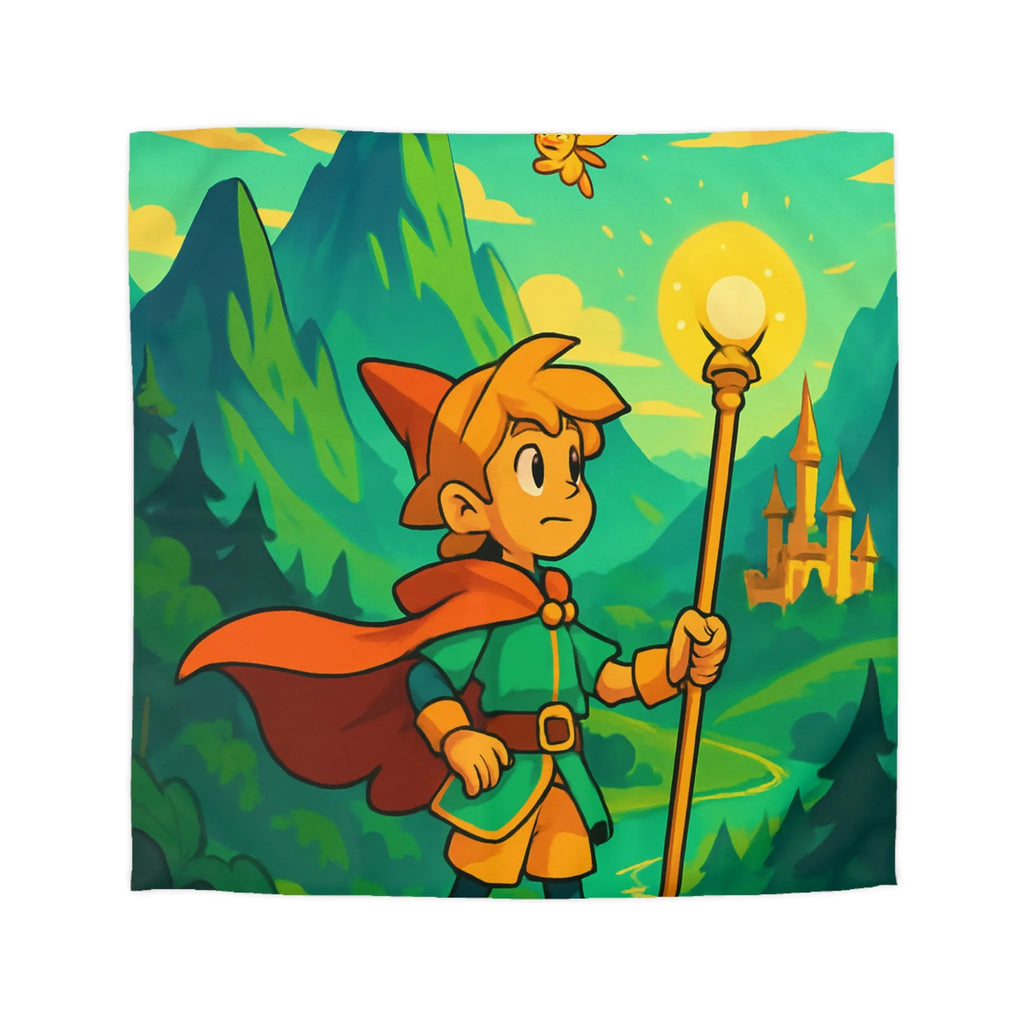 Housse de couette enfant avec illustration magique d'un explorateur et créatures mystiques