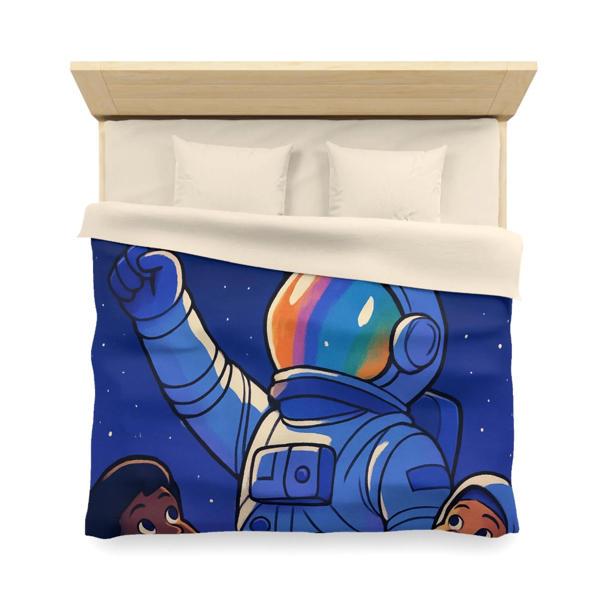 Housse de Couette Astronaute Enfants Étoiles Cœur Paix Nuit Céleste Magique Rêveuse