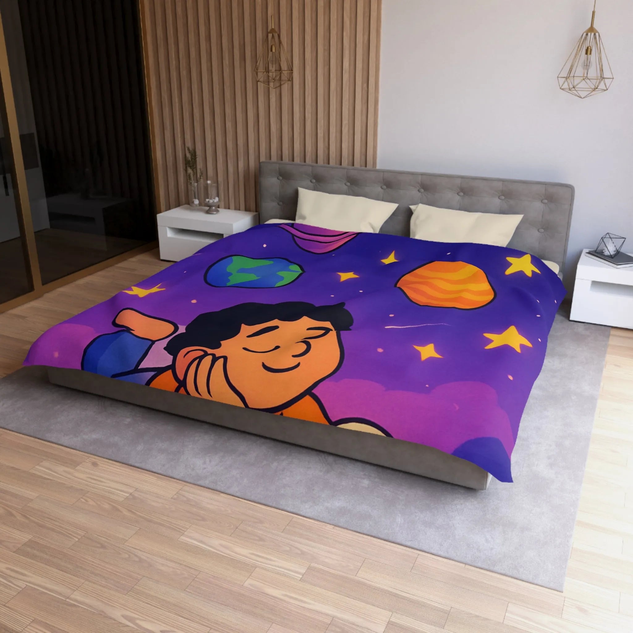 Housse de couette enfant cosmos rêve étoiles planètes univers magique et coloré