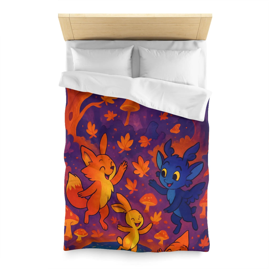 Housse de couette foret enchantée avec animaux fantastiques et ambiance féerique en couleurs vives