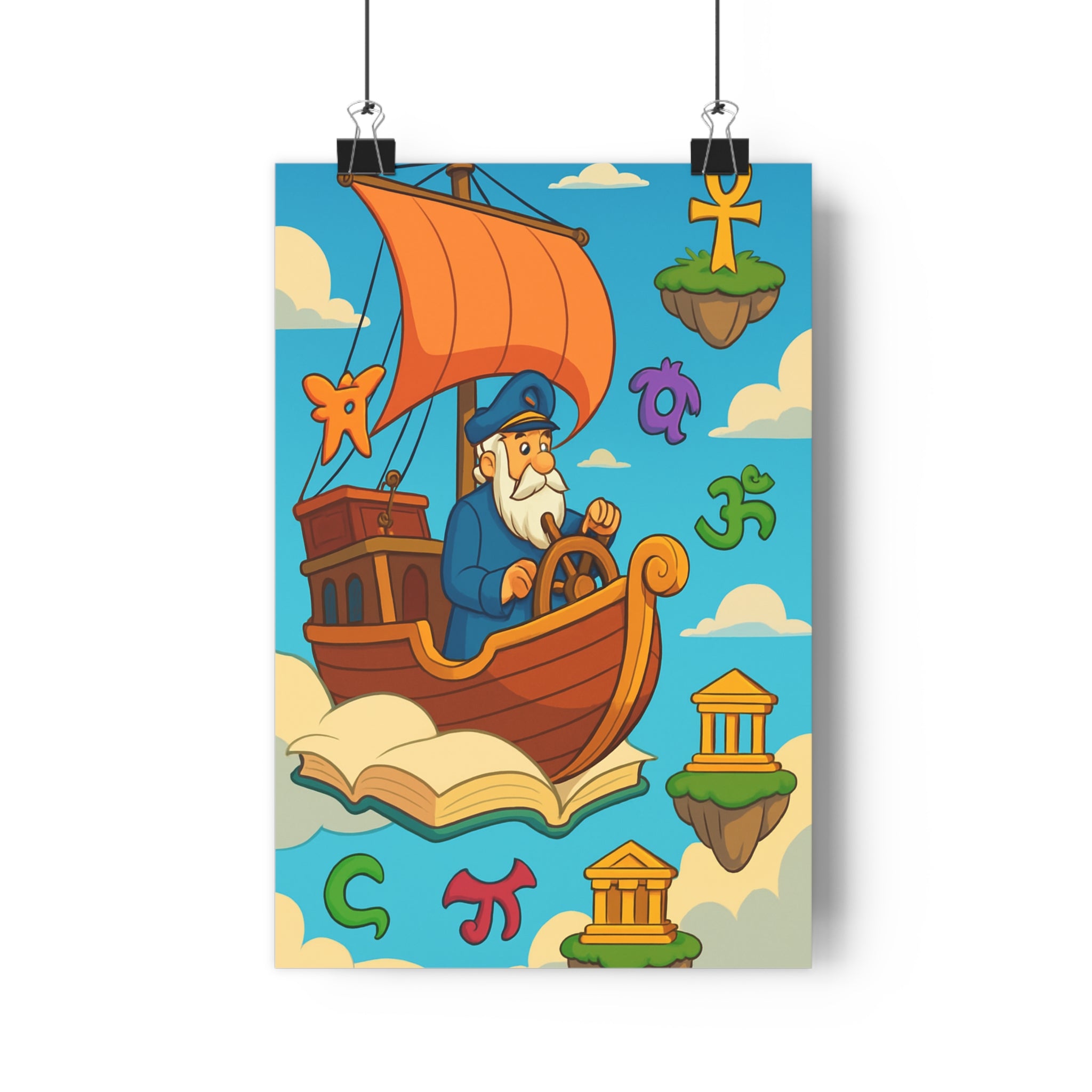 Poster décoratif aventure dessin animé bleu vert orange enfant éducatif créatif joyeux fantaisie chambre