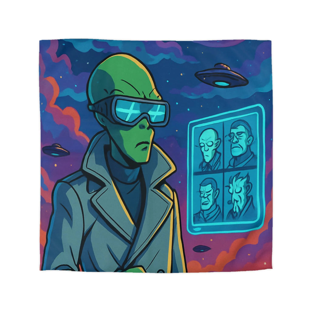 Housse de Couette Futuriste avec Alien et OVNIs, Style Bande Dessinée Colorée Science-Fiction