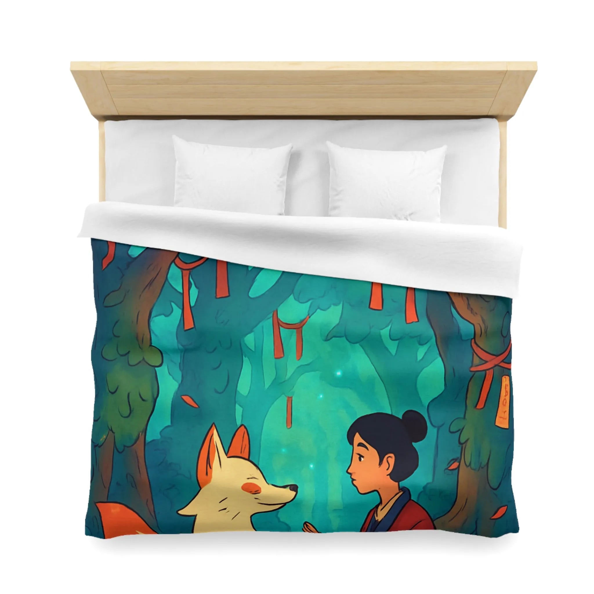Housse de couette forêt magique avec renard et oiseaux pour chambre paisible