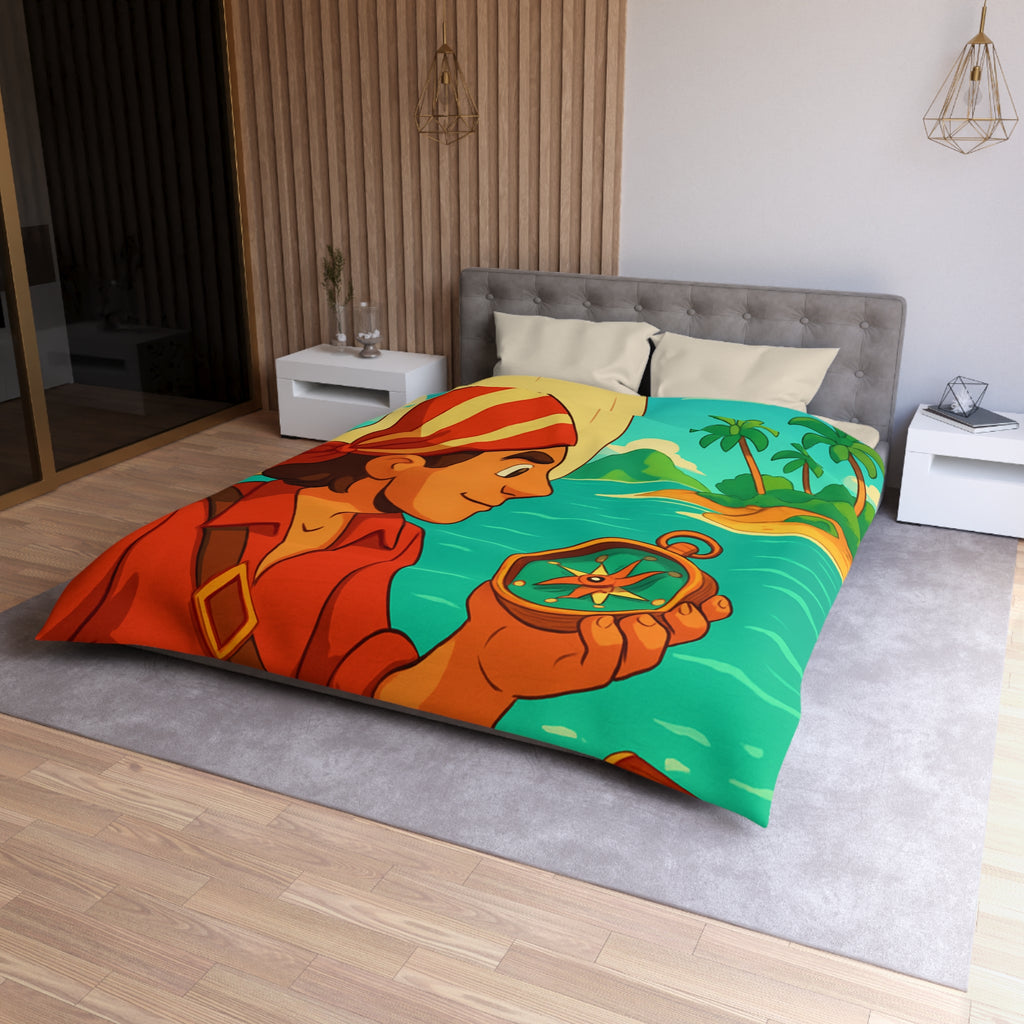 Housse de Couette Pirate Aventure avec Boussole et Trésor Île Ensoleillée