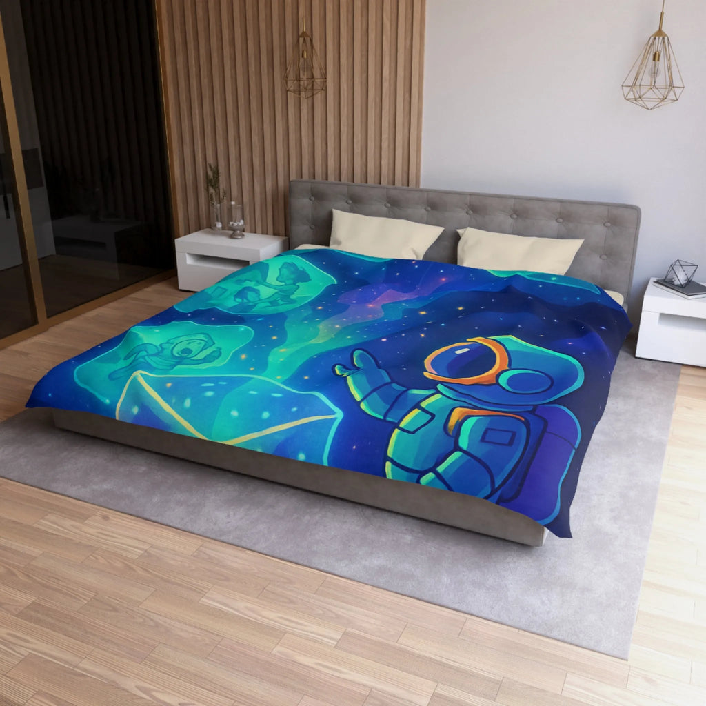 Housse de Couette Galaxie Enfant Rêveur avec Espace, Astronaute et Cube Mystique