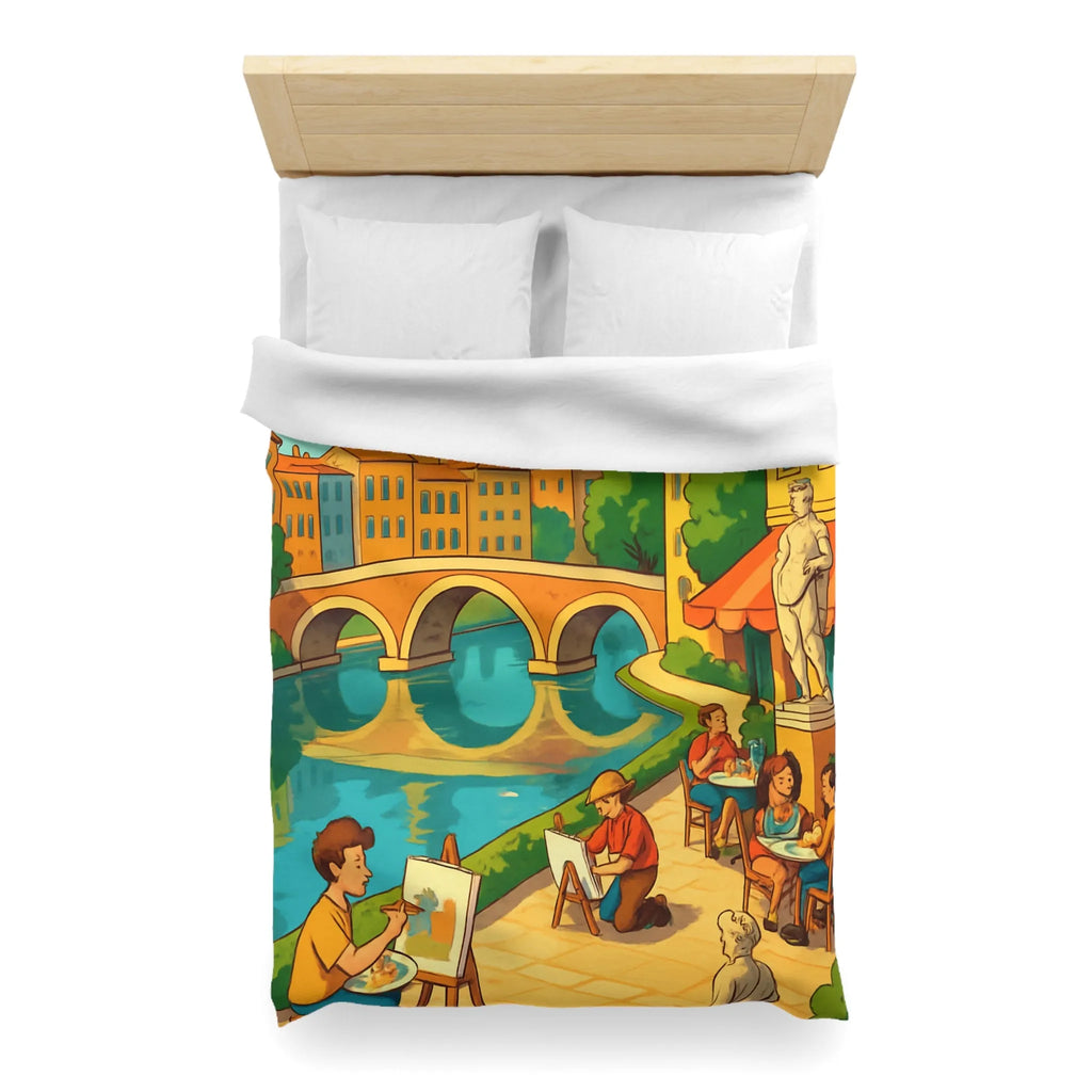 Housse de couette inspirée de ville artistique avec pont et cathédrale colorée