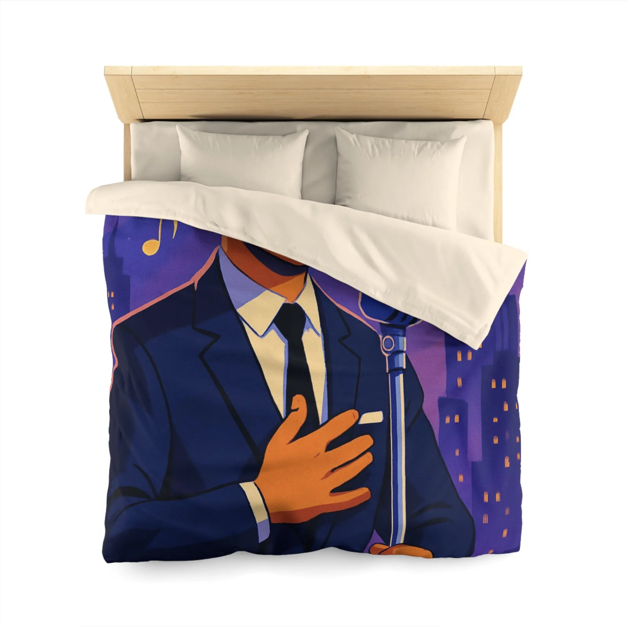 Housse de Couette Élégante pour Amoureux de Musique avec Chanteur et Micro Vintage