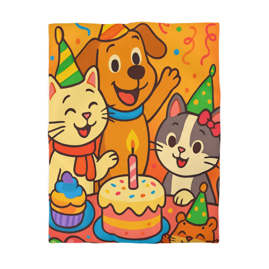 Housse de couette joyeuse et colorée avec animaux en fête pour chambre d'enfant
