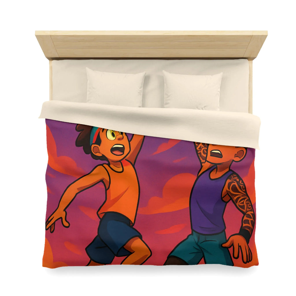 Housse de couette basketball, style dessin animé, coucher de soleil dynamique énergique