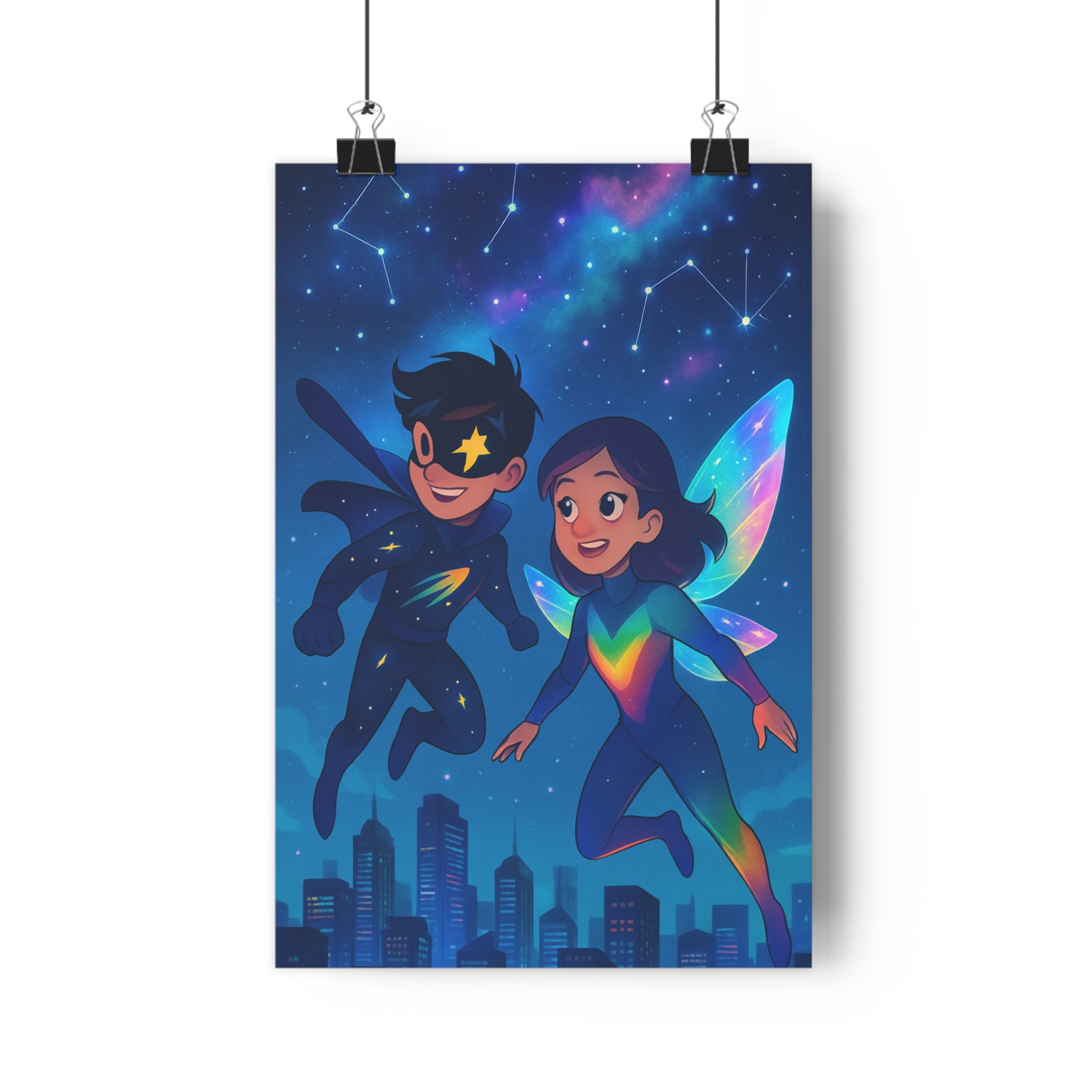 Poster décoratif animé coloré moderne ciel étoilé magique chambre enfant aventure constellation ambiance lumineuse
