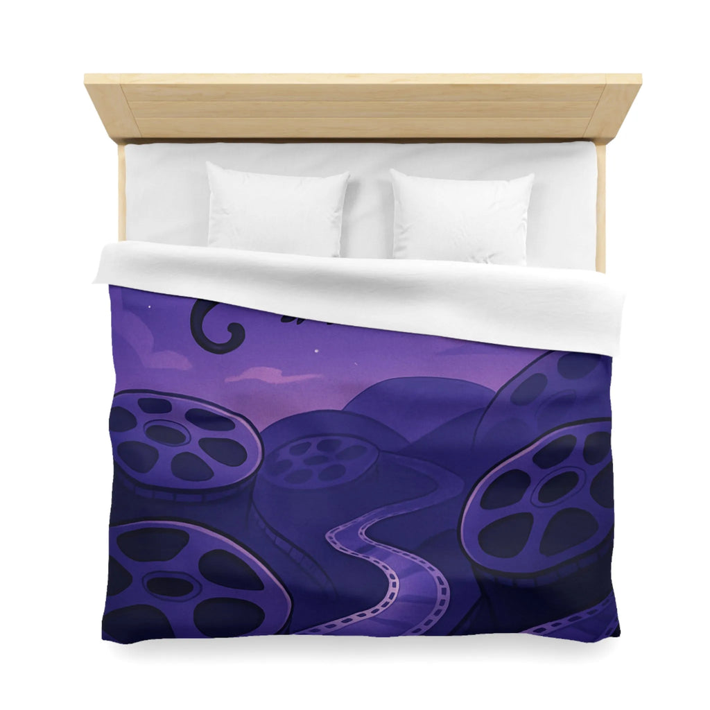 Housse de Couette avec Motif de Dragon et Bobines de Film sous Ciel Lunaire